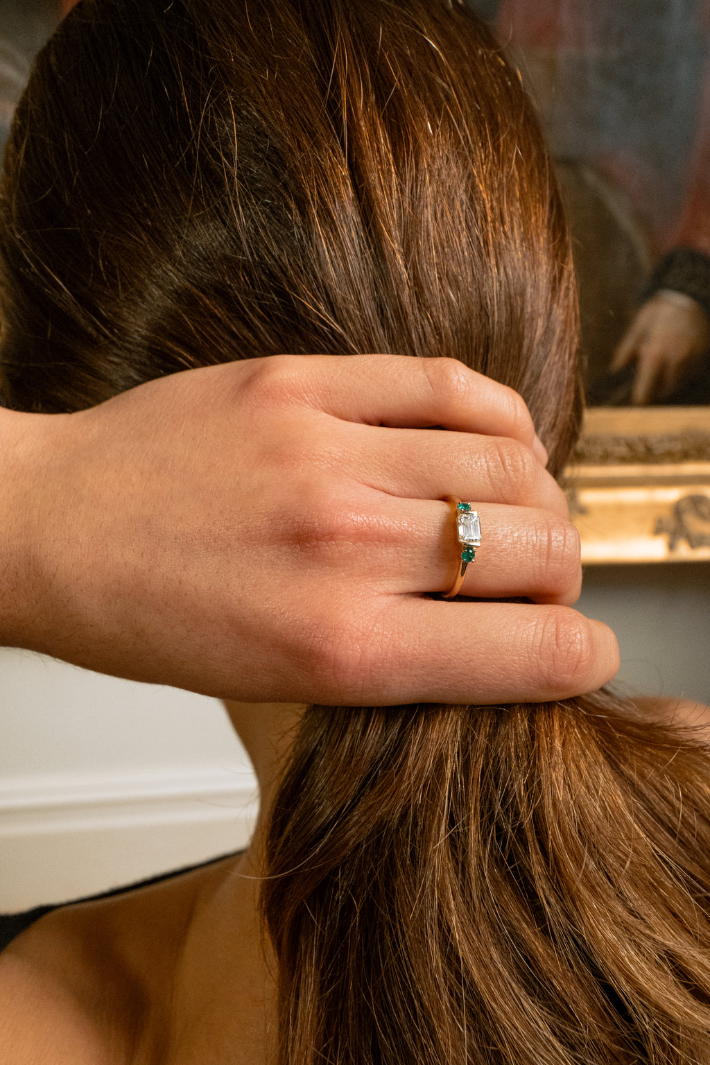 East-West Emerald Diamond & Emerald Ring image 1