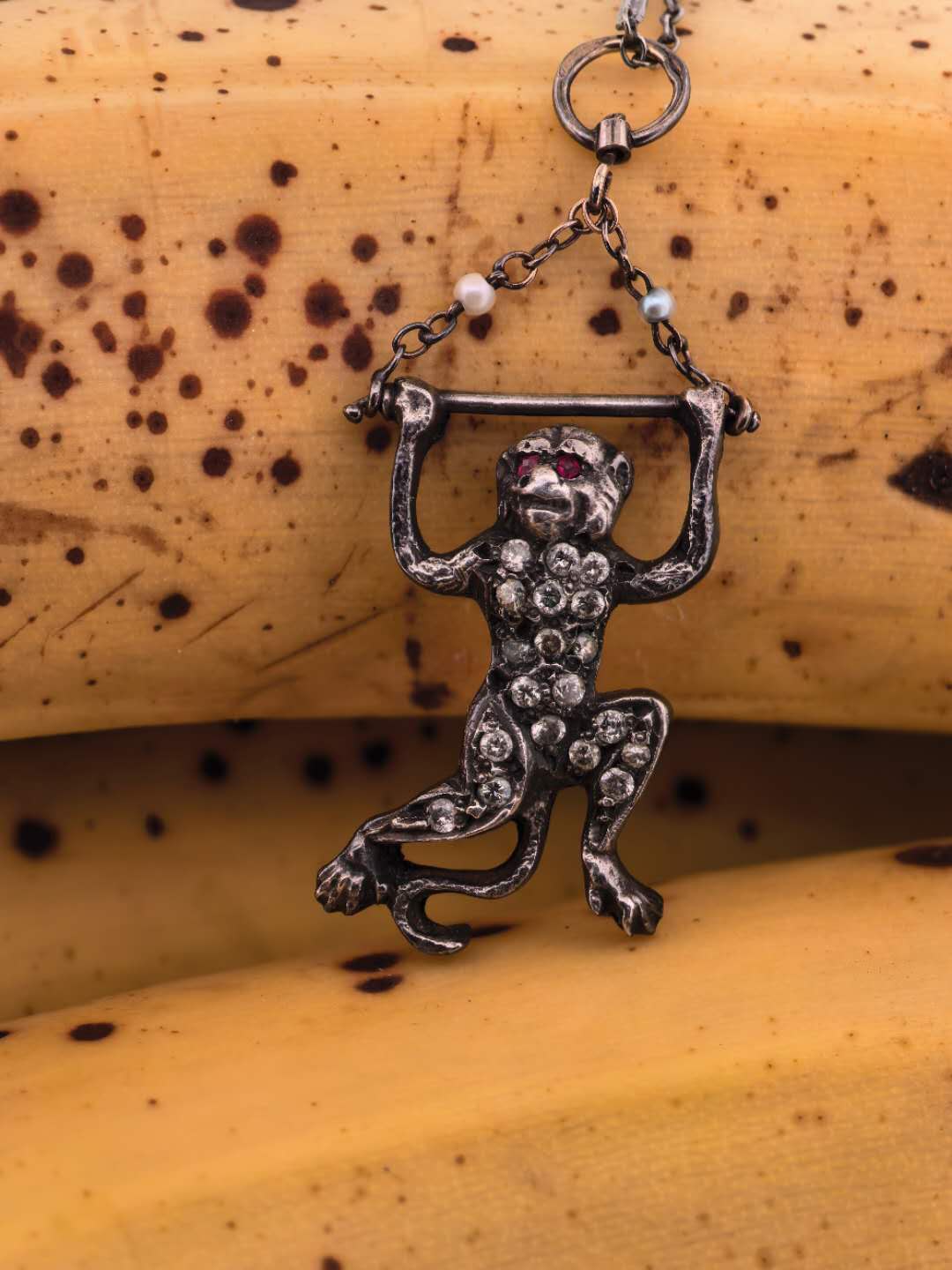 Antique Diamond and Ruby Monkey Pendant with chain