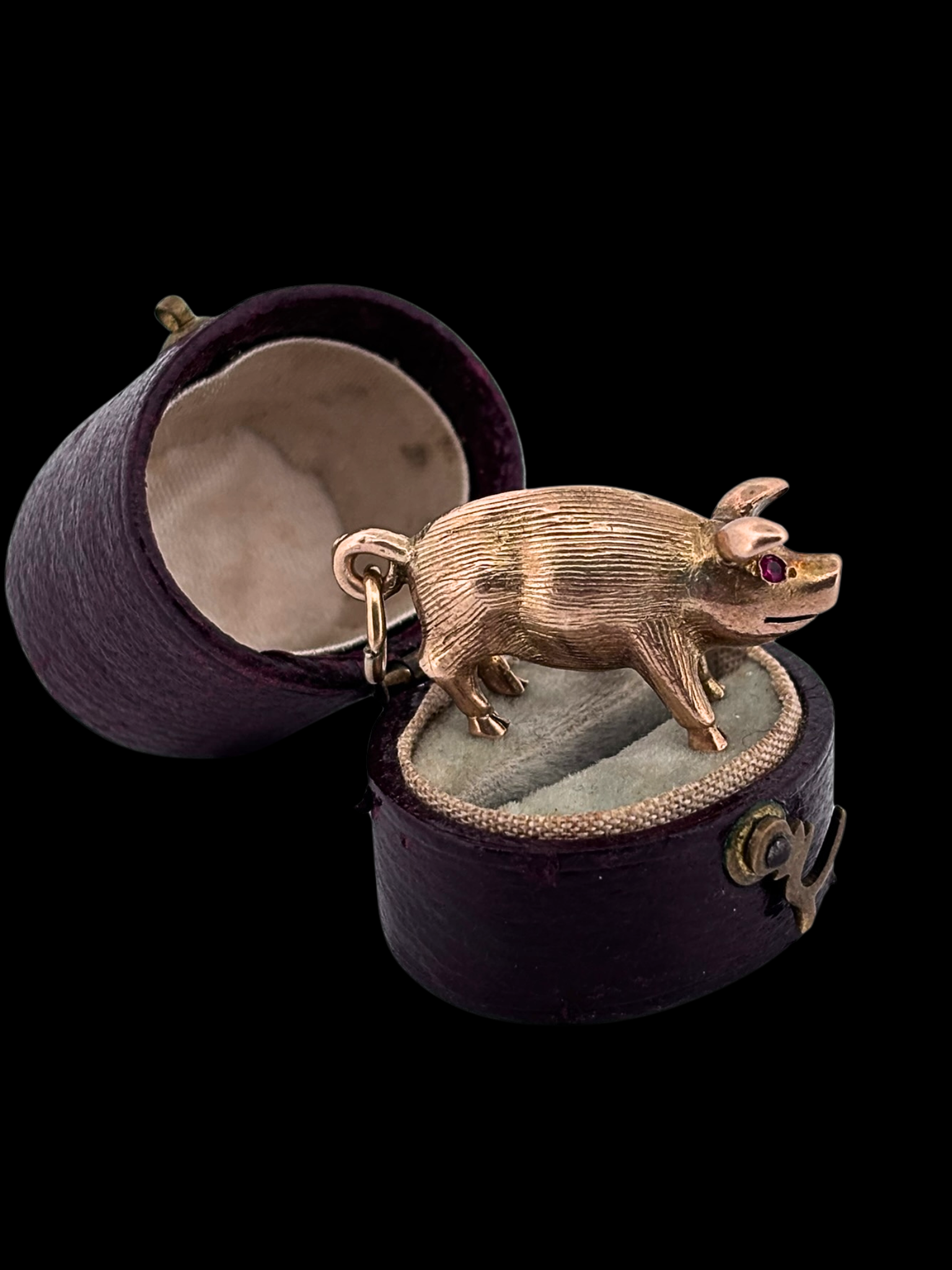 Gold Pig Charm 9ct with Ruby Eyes