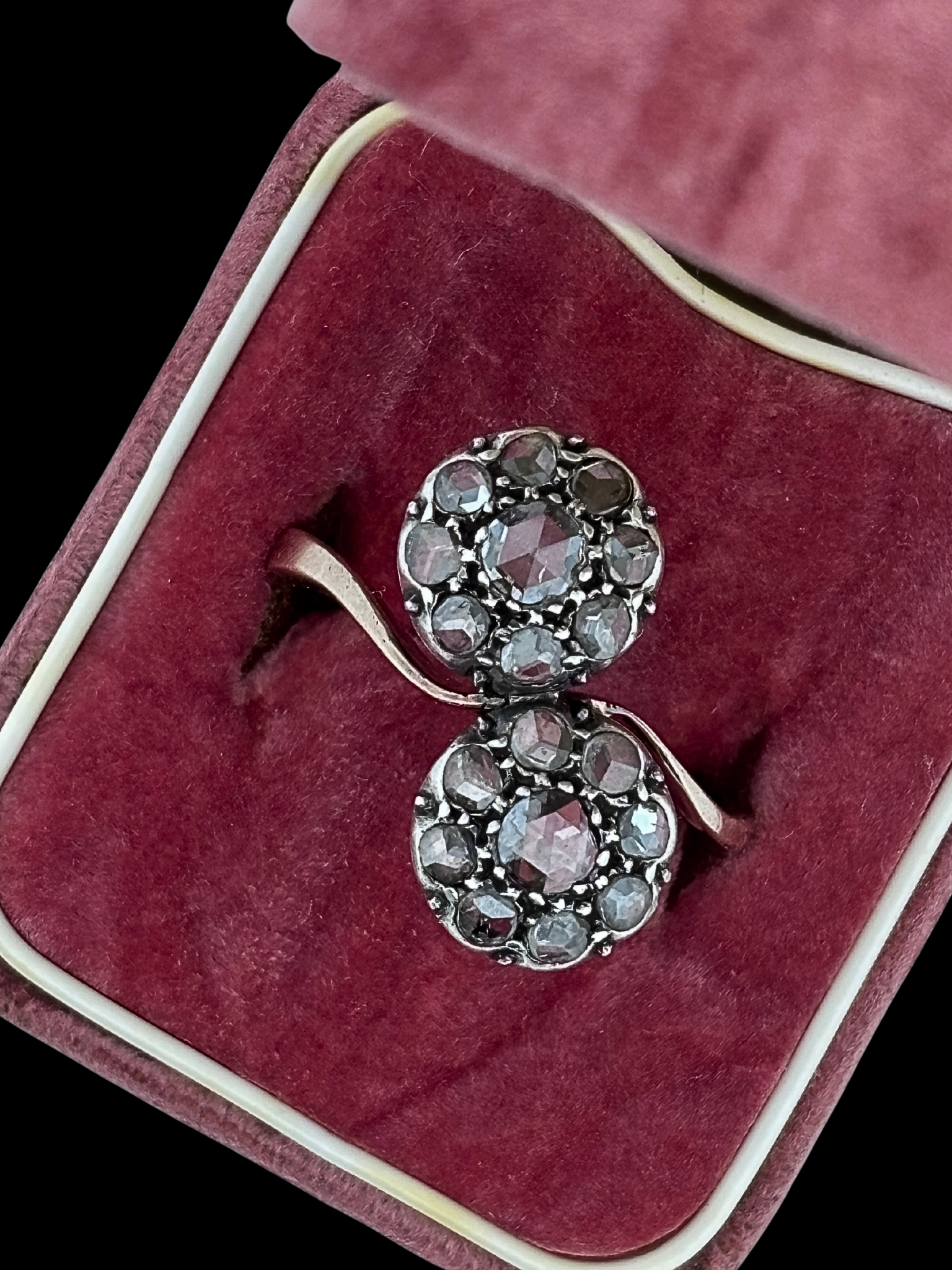 Antique Rose-Cut Diamond Toi et Moi Crossover Ring