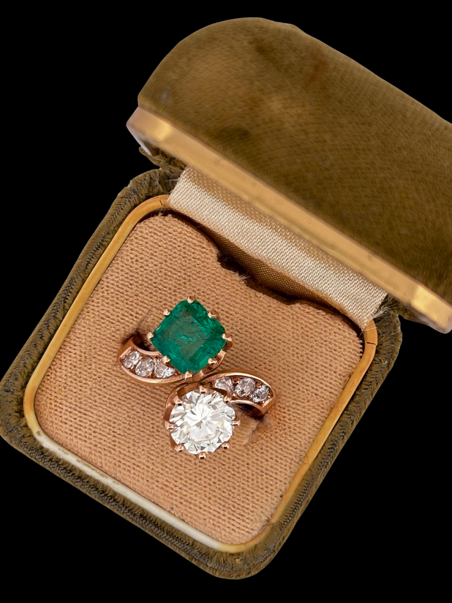 Toi et Moi Diamond and Emerald Ring 18ct Rose Gold