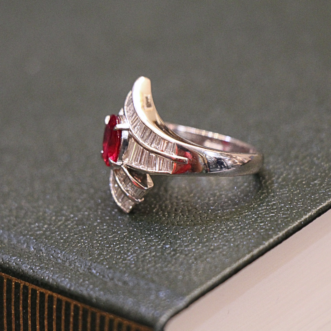Platinum Ruby and Diamond Baguette Ring