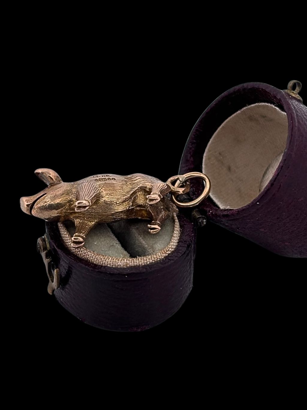 Gold Pig Charm 9ct with Ruby Eyes