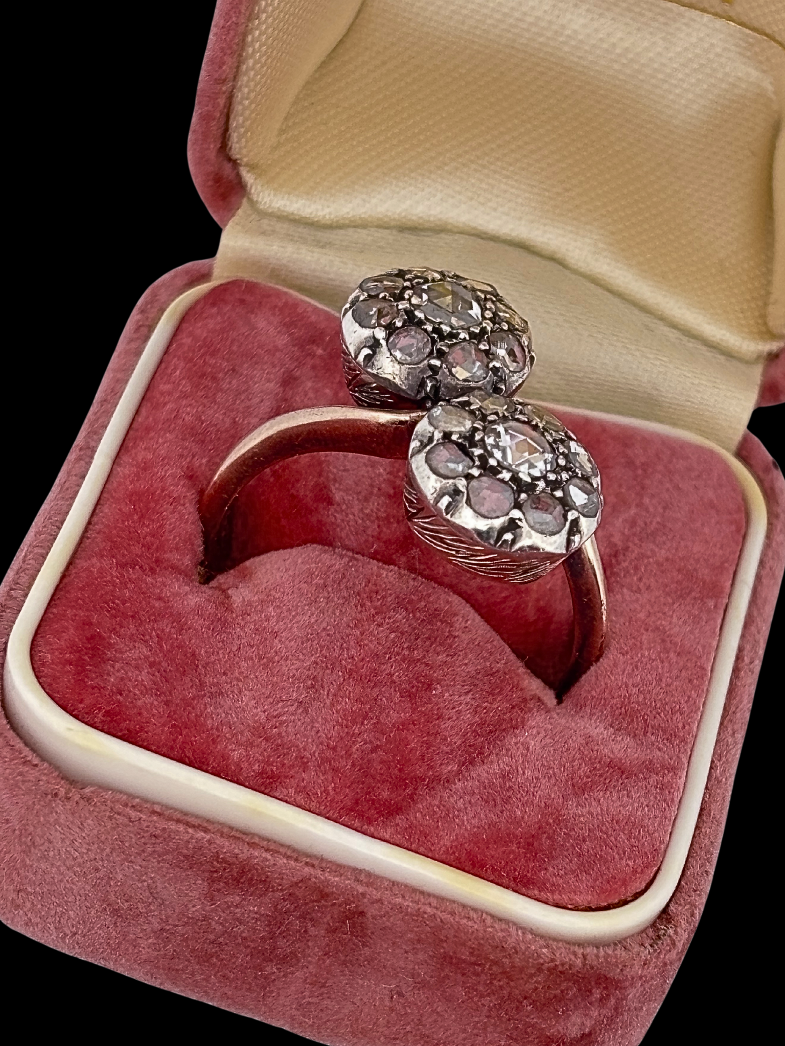 Antique Rose-Cut Diamond Toi et Moi Crossover Ring