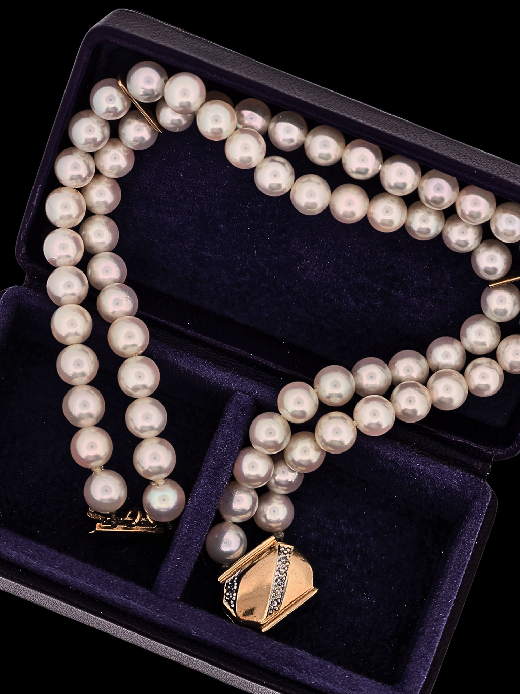 Double-Strand Pearl Bracelet with Gold & Diamond Clasp