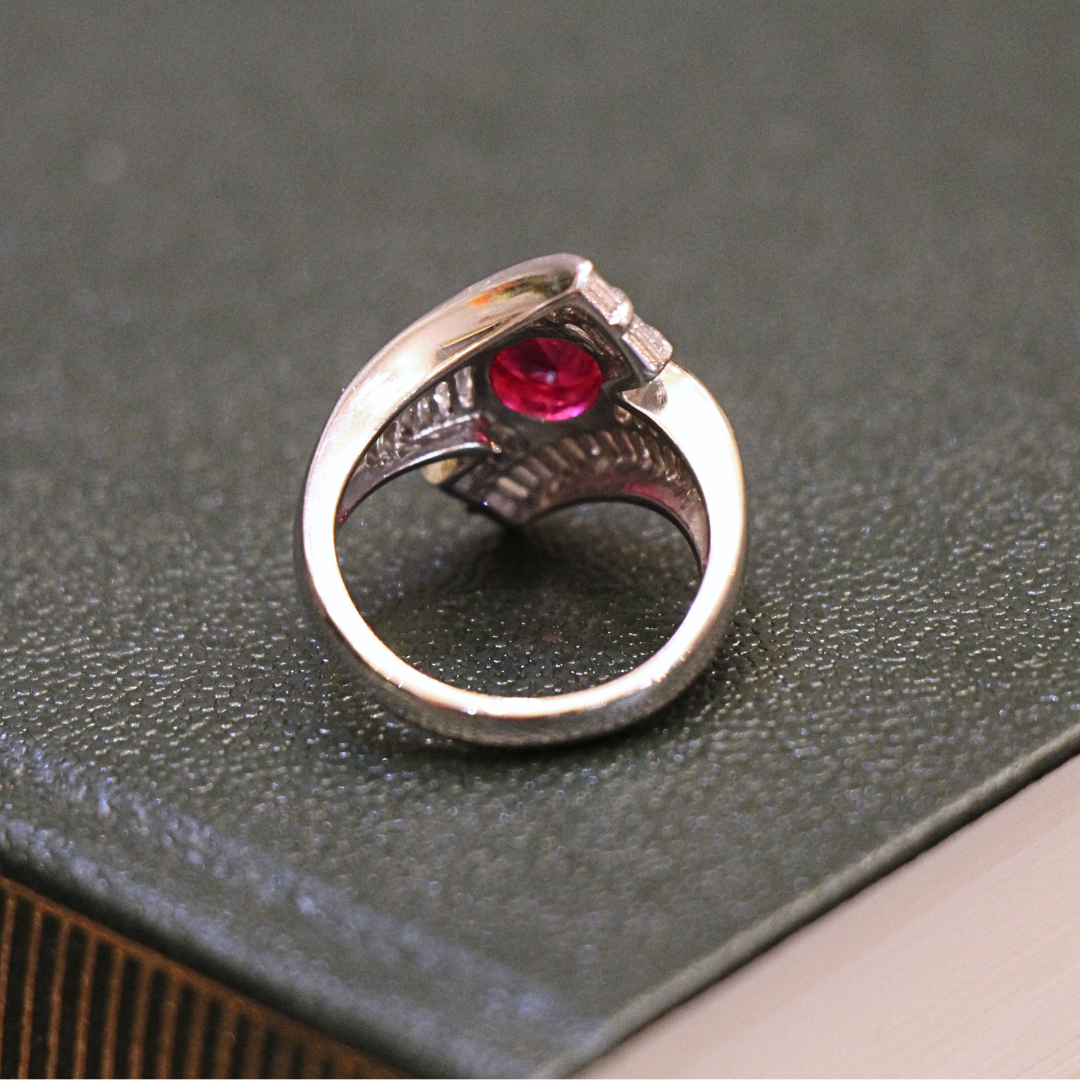 Platinum Ruby and Diamond Baguette Ring