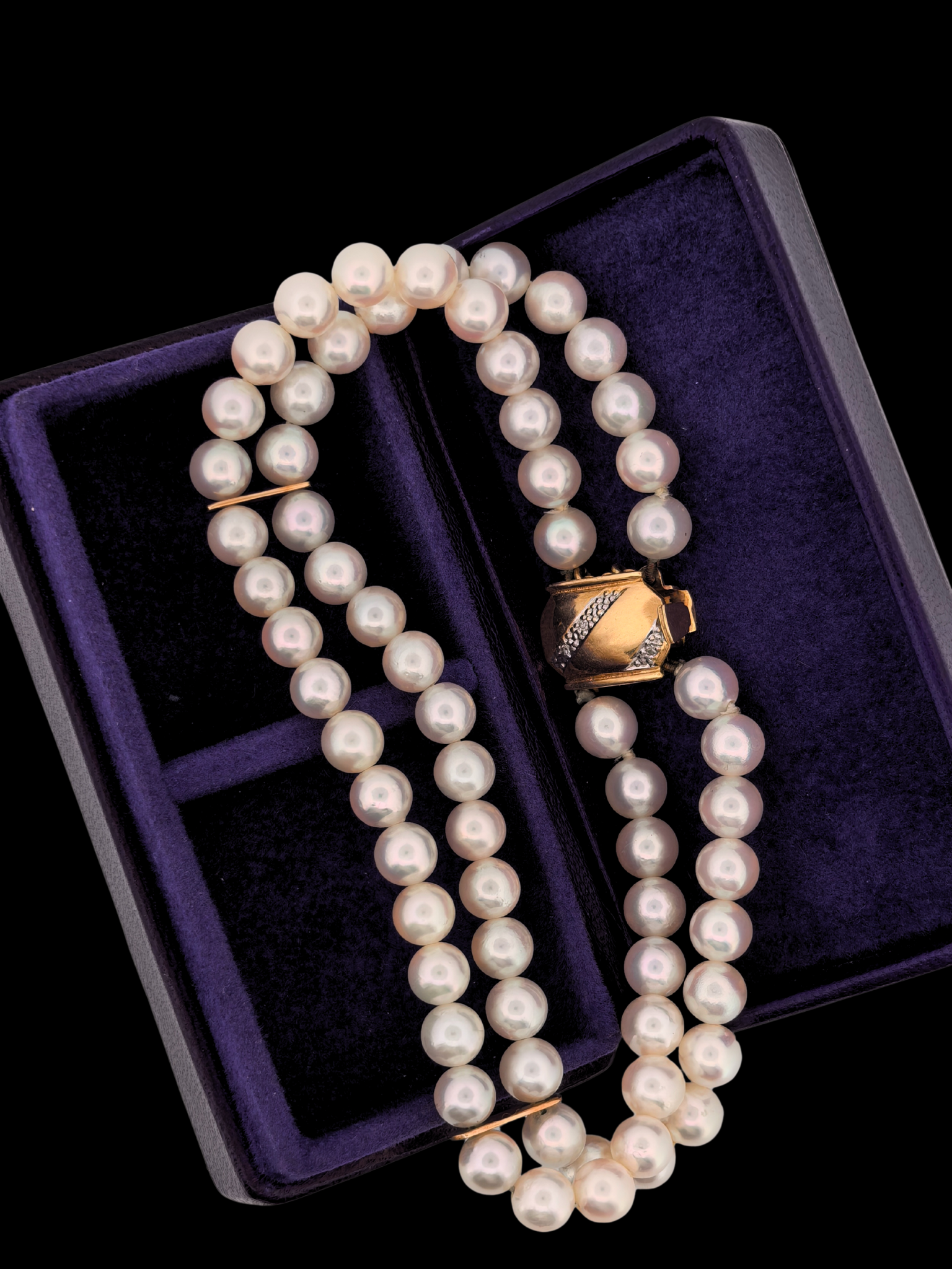 Double-Strand Pearl Bracelet with Gold & Diamond Clasp