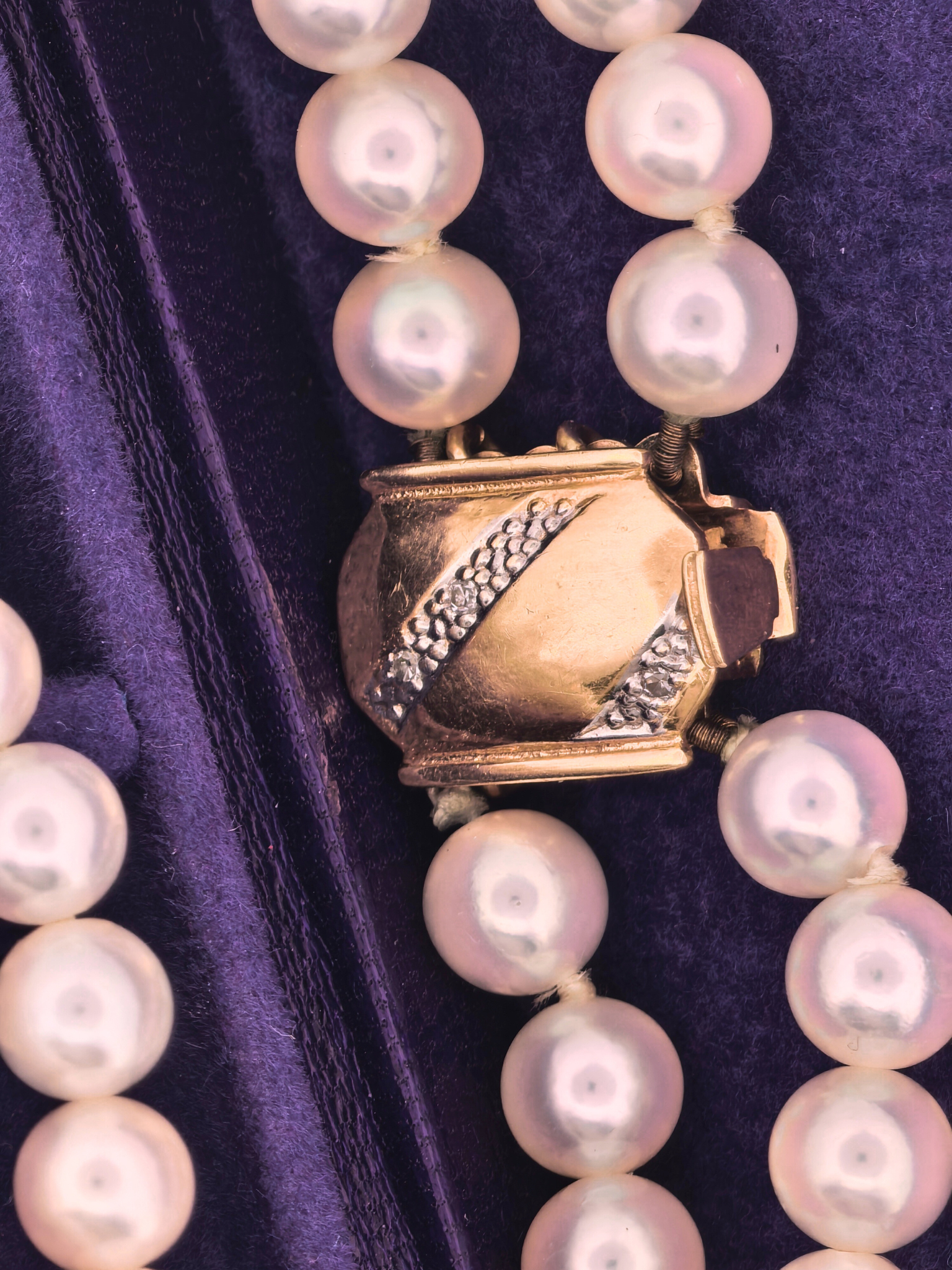 Double-Strand Pearl Bracelet with Gold & Diamond Clasp