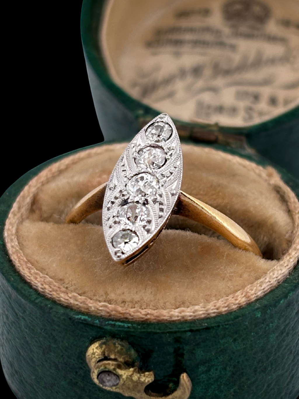 Antique Small Navette Diamond Ring