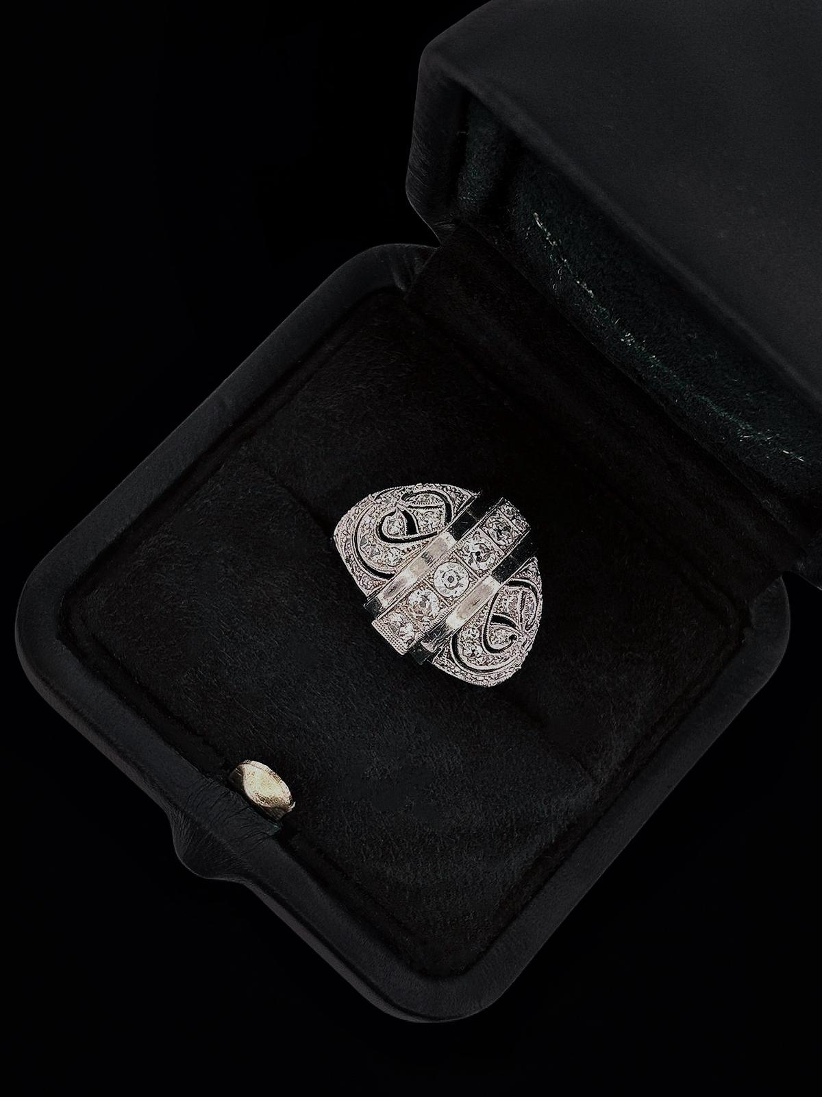 Diamond Art Deco Dome Ring Platinum