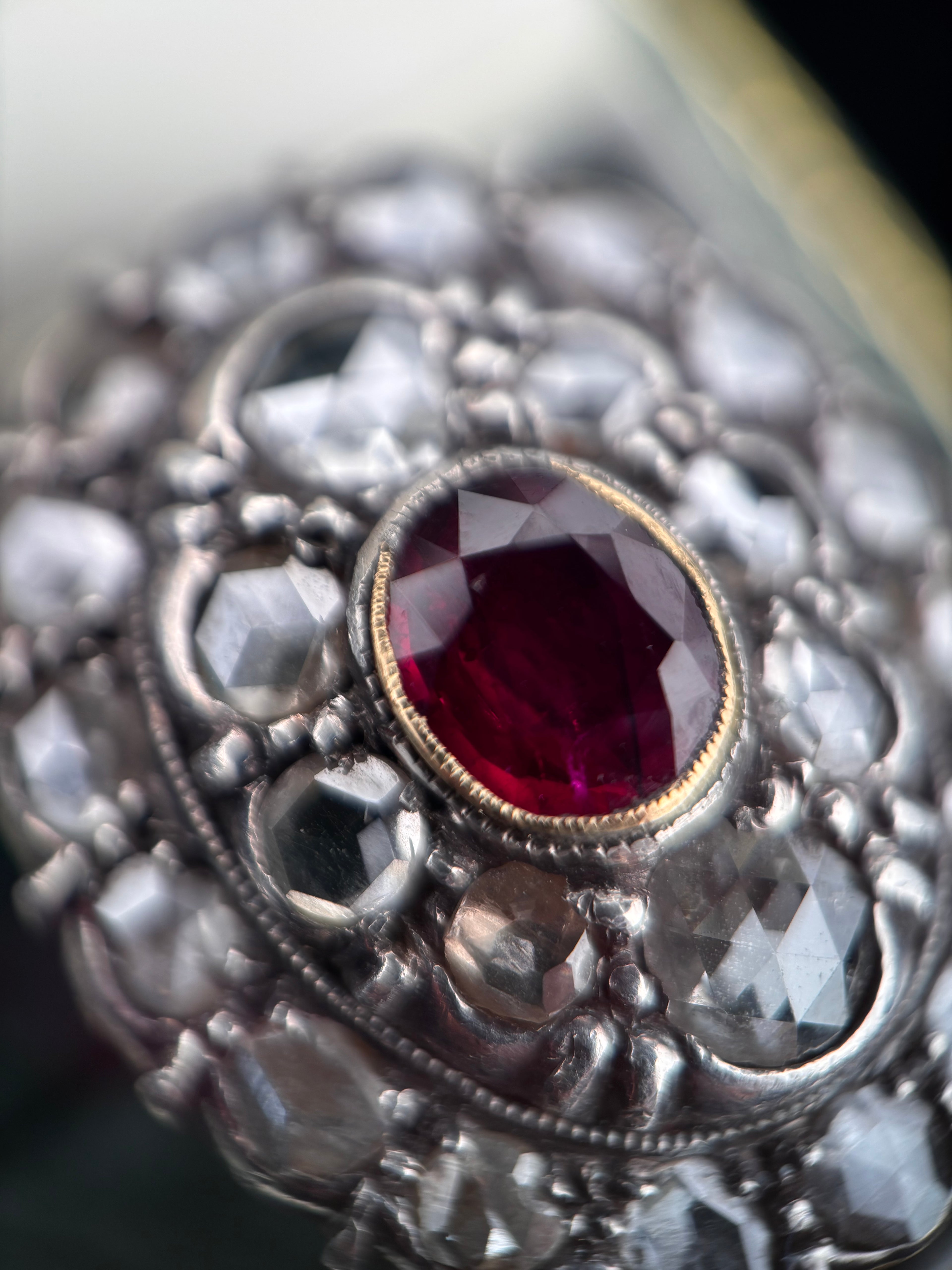 Victorian Burmese Ruby & Diamond Cluster Ring
