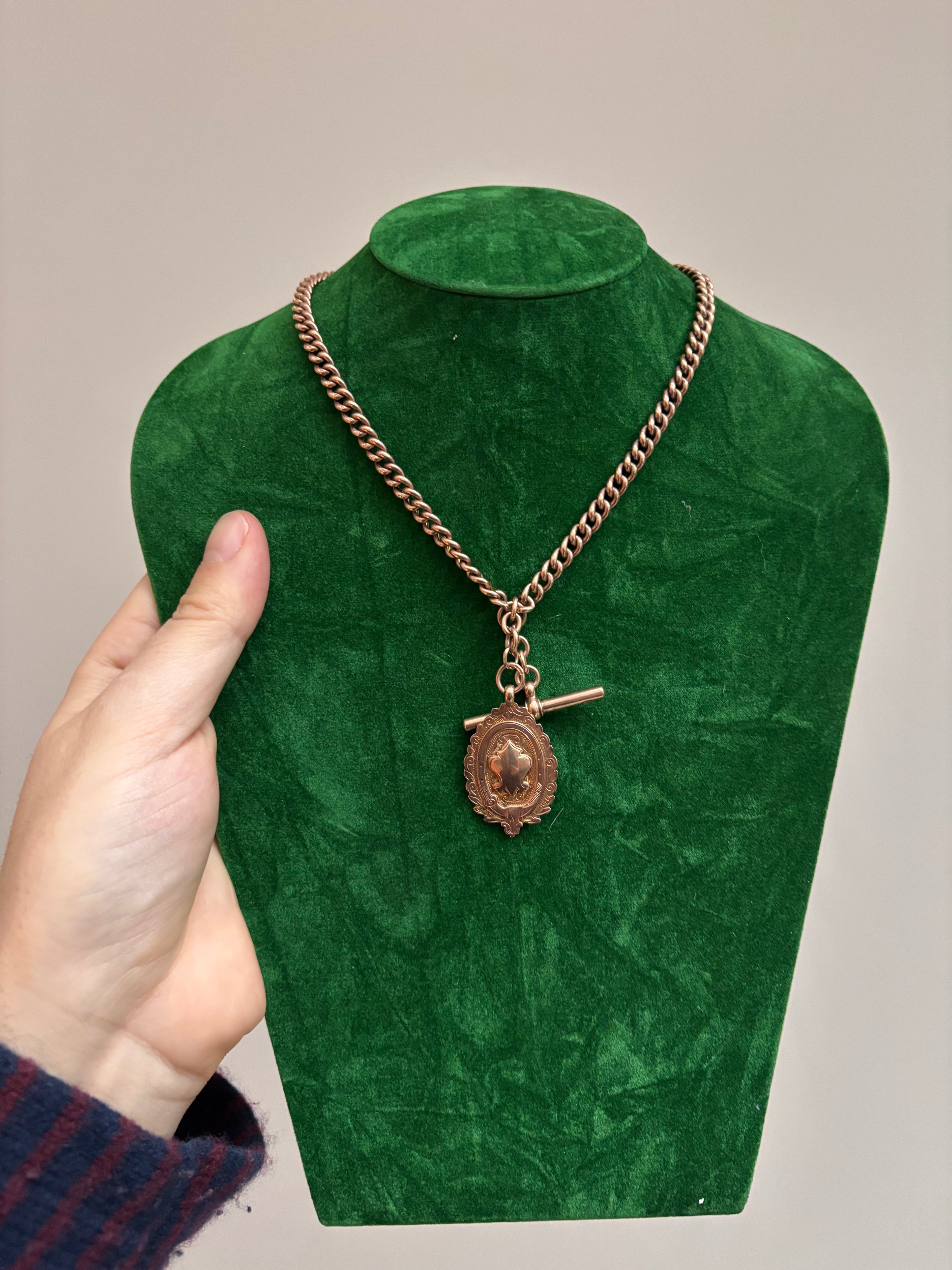 Antique Albert Chain with Shield Fob & T-Bar in 9ct gold