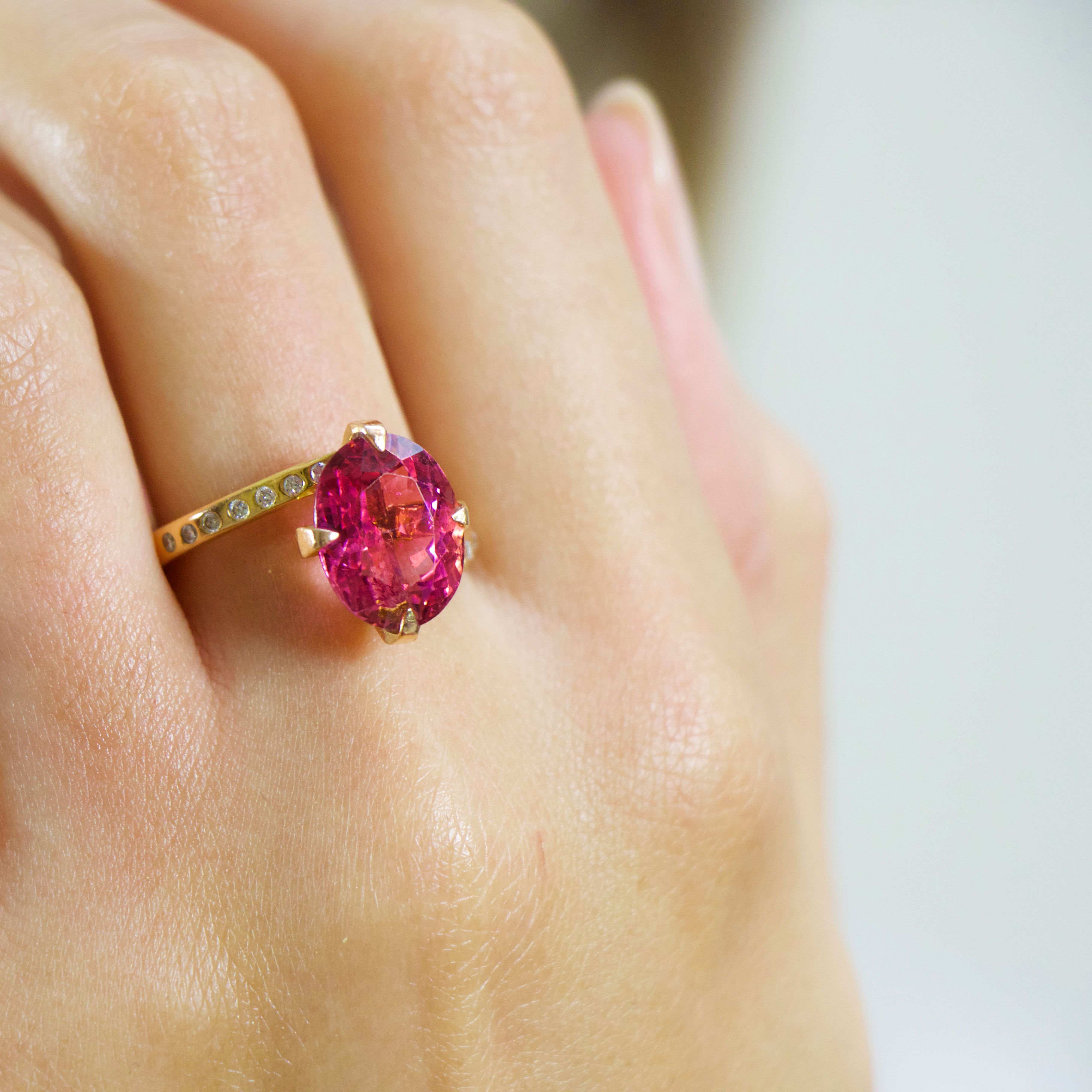 Pink Oval Tourmaline Cocktail Ring image 2