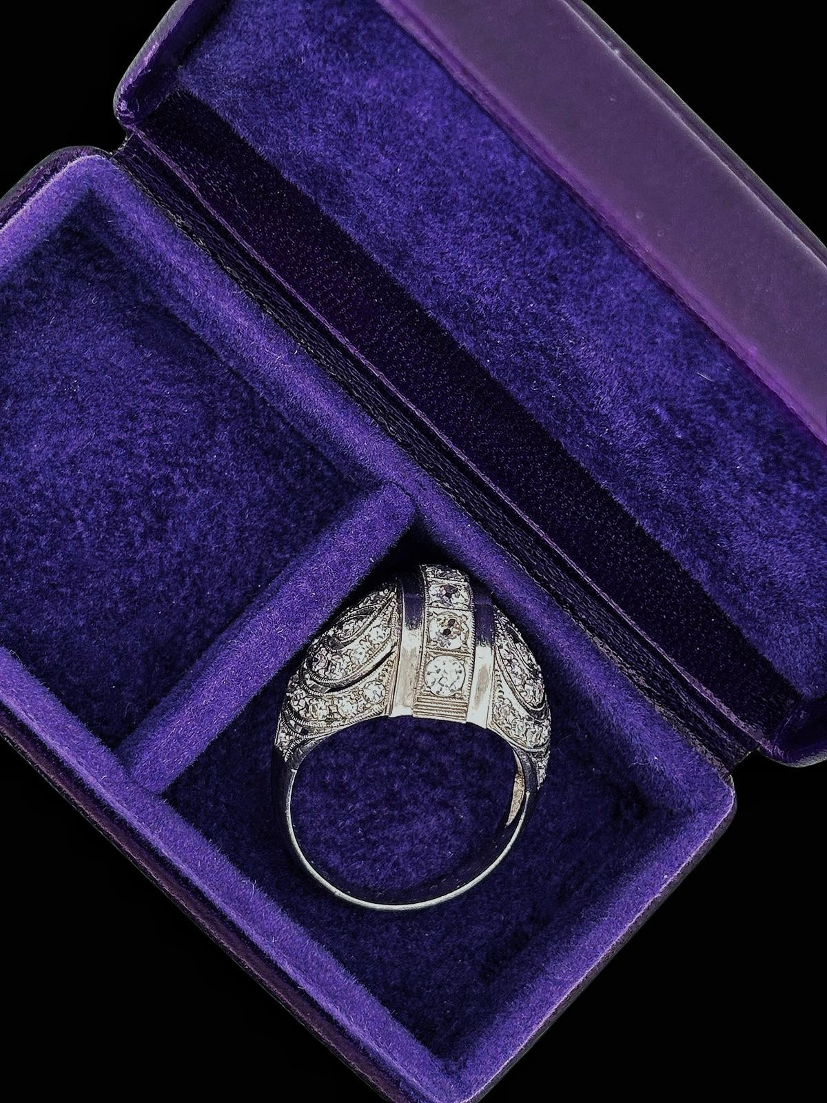 Diamond Art Deco Dome Ring Platinum