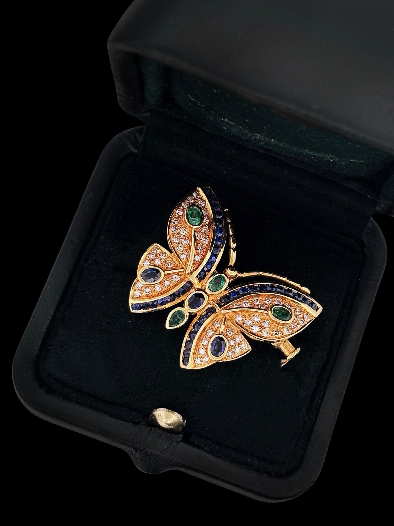 Butterfly Brooch Diamond, Sapphire and Emerald 18ct Gold
