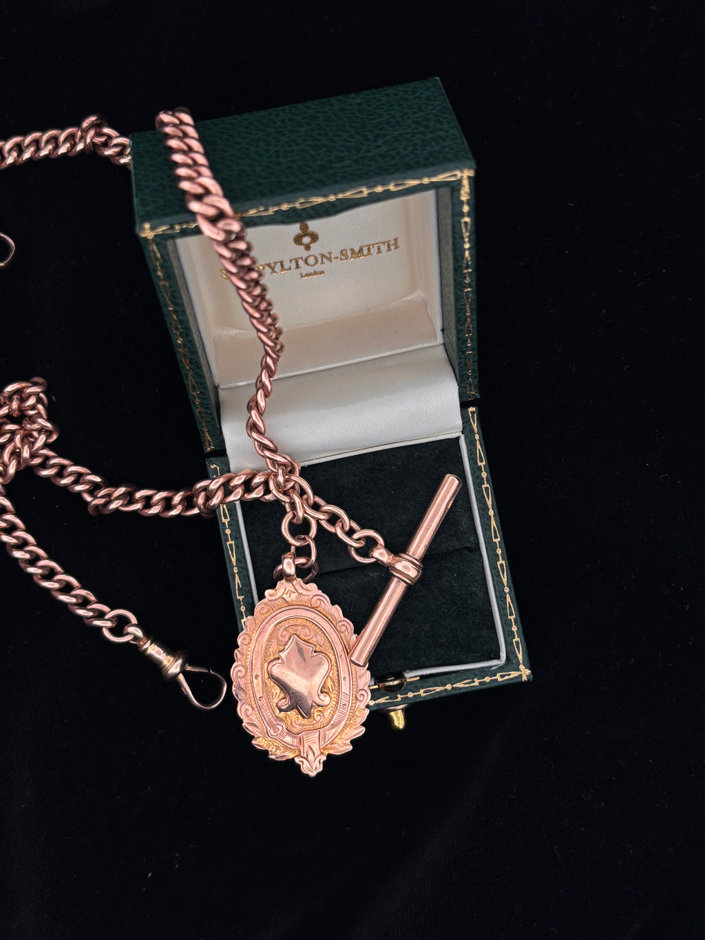 Antique Albert Chain with Shield Fob & T-Bar in 9ct gold