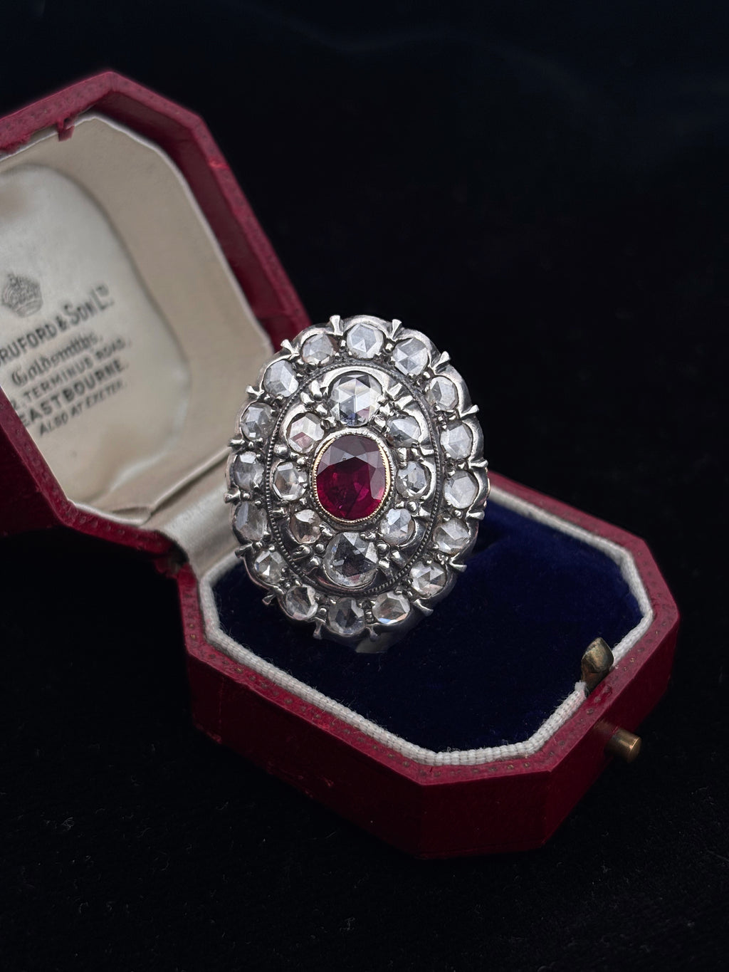Victorian Burmese Ruby & Diamond Cluster Ring