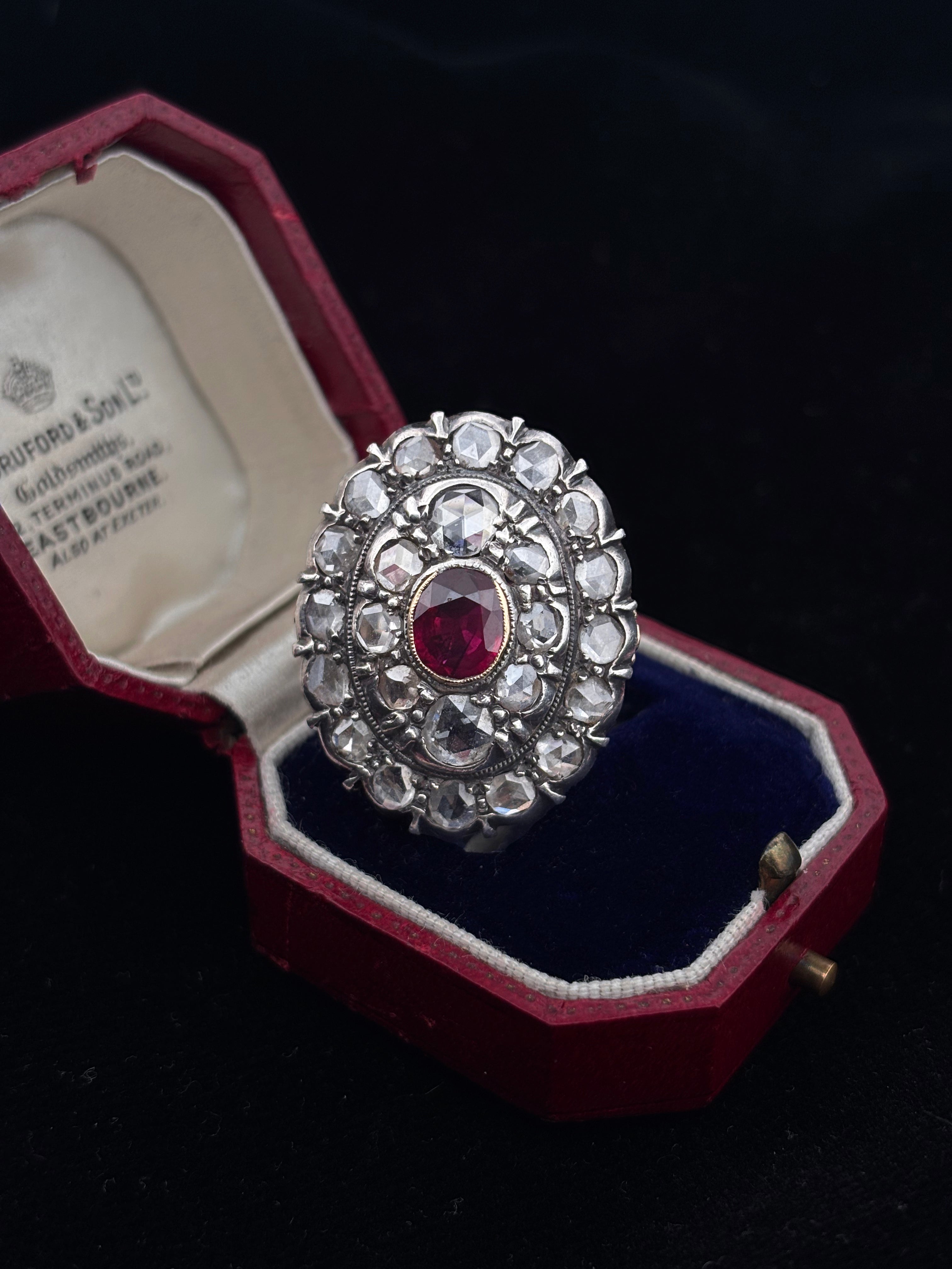 Victorian Burmese Ruby & Diamond Cluster Ring
