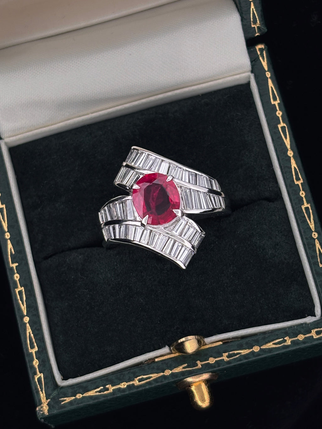 Platinum Ruby and Diamond Baguette Ring