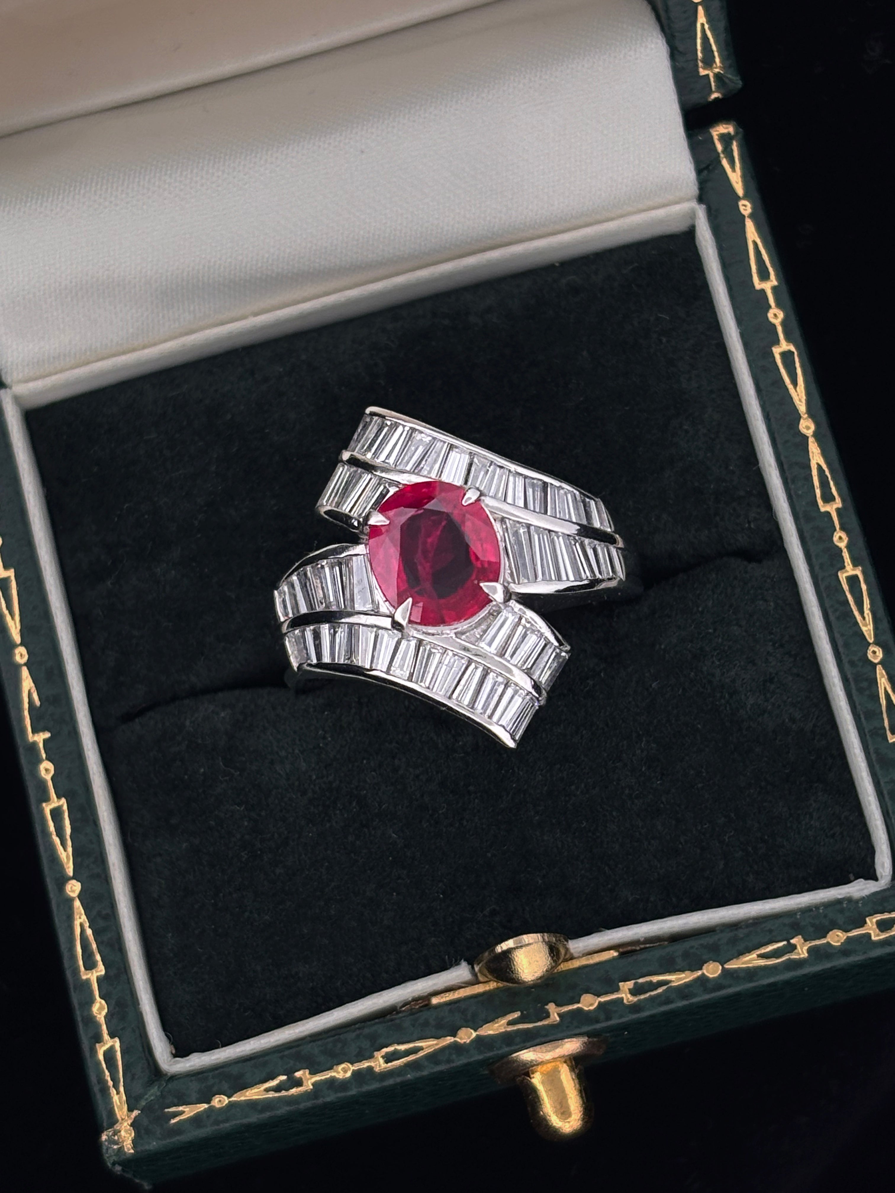 Platinum Ruby and Diamond Baguette Ring