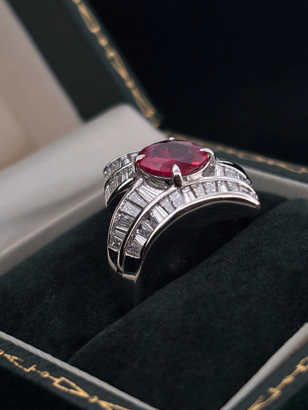 Platinum Ruby and Diamond Baguette Ring