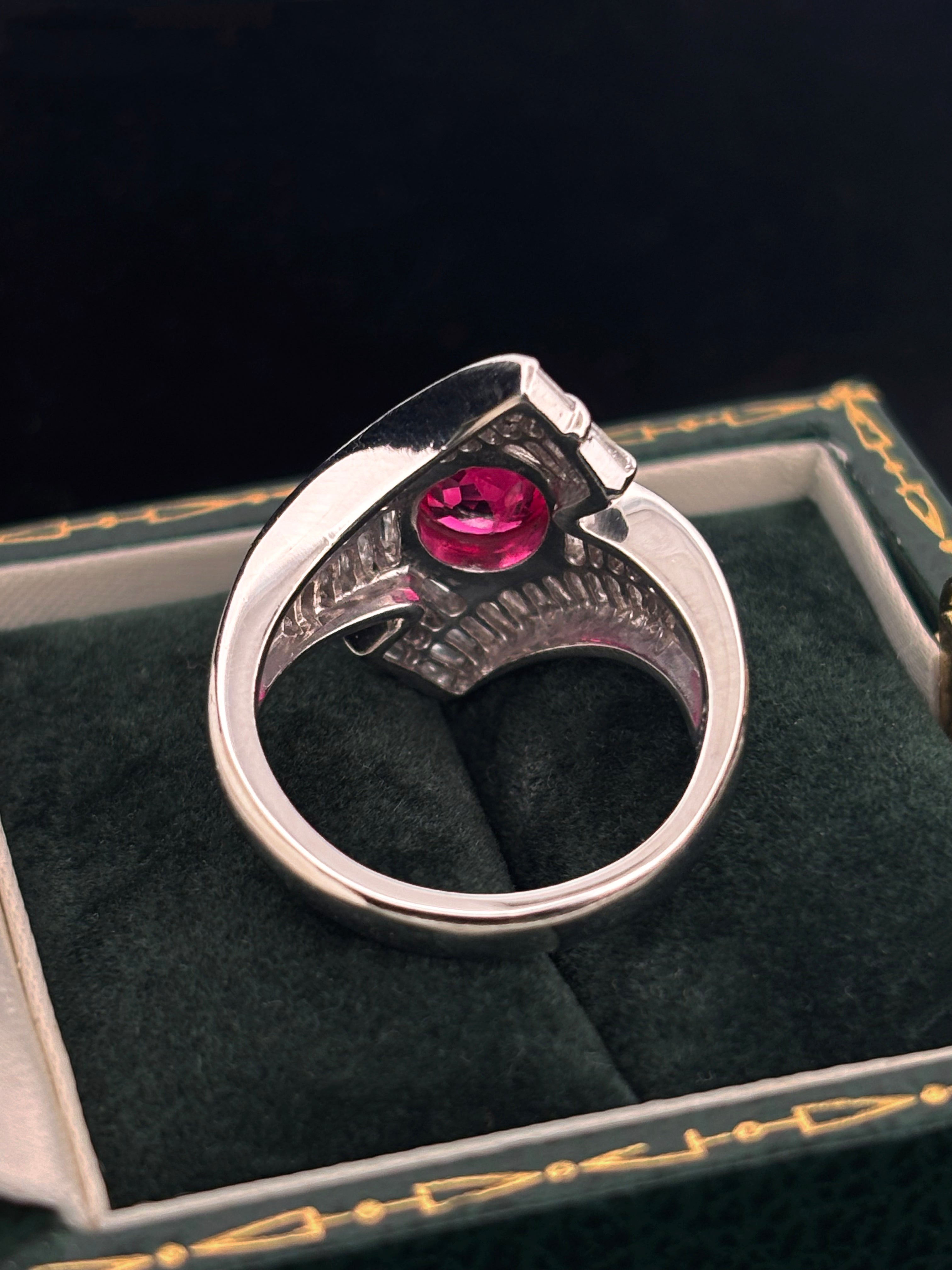 Platinum Ruby and Diamond Baguette Ring