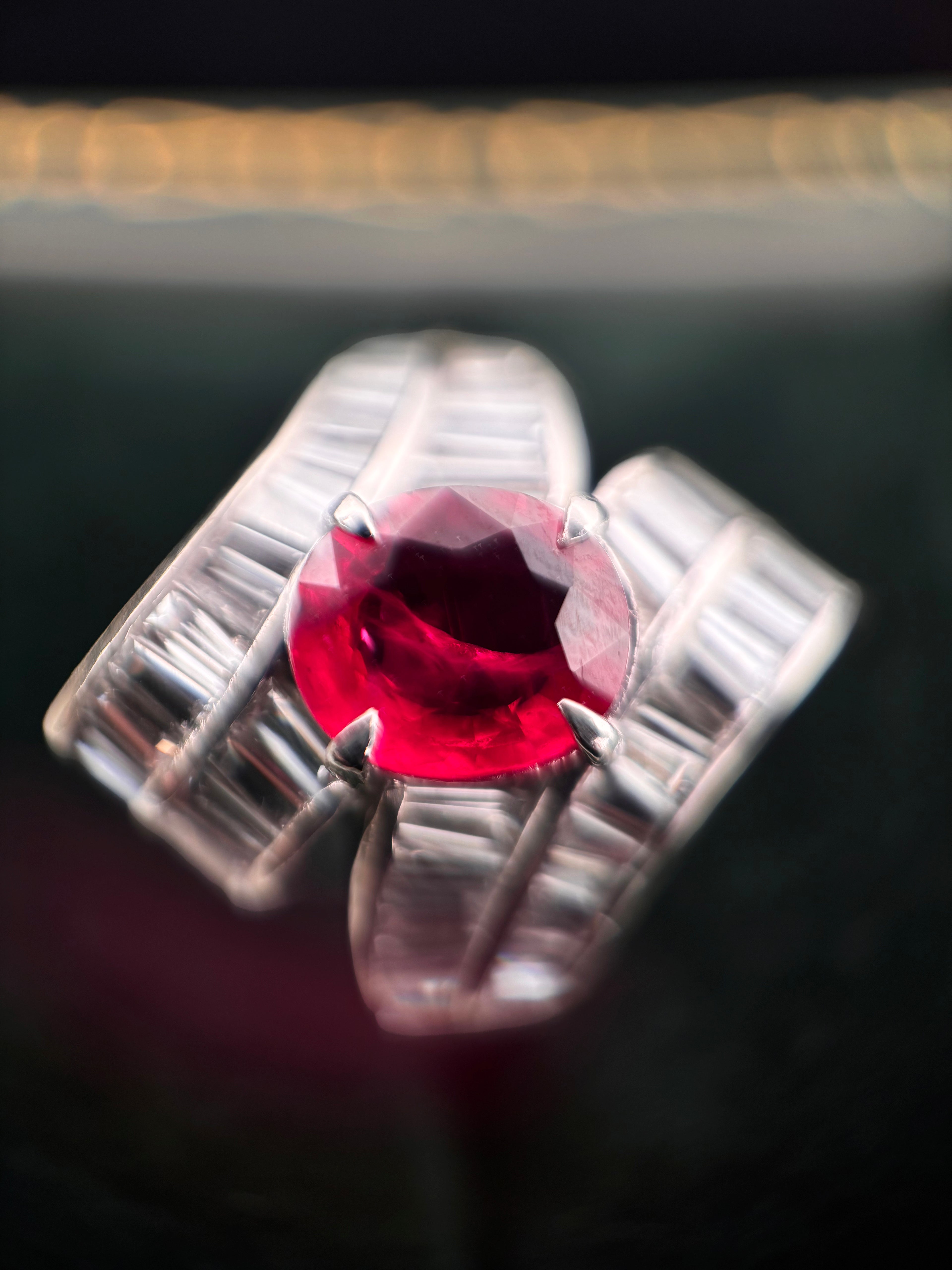 Platinum Ruby and Diamond Baguette Ring