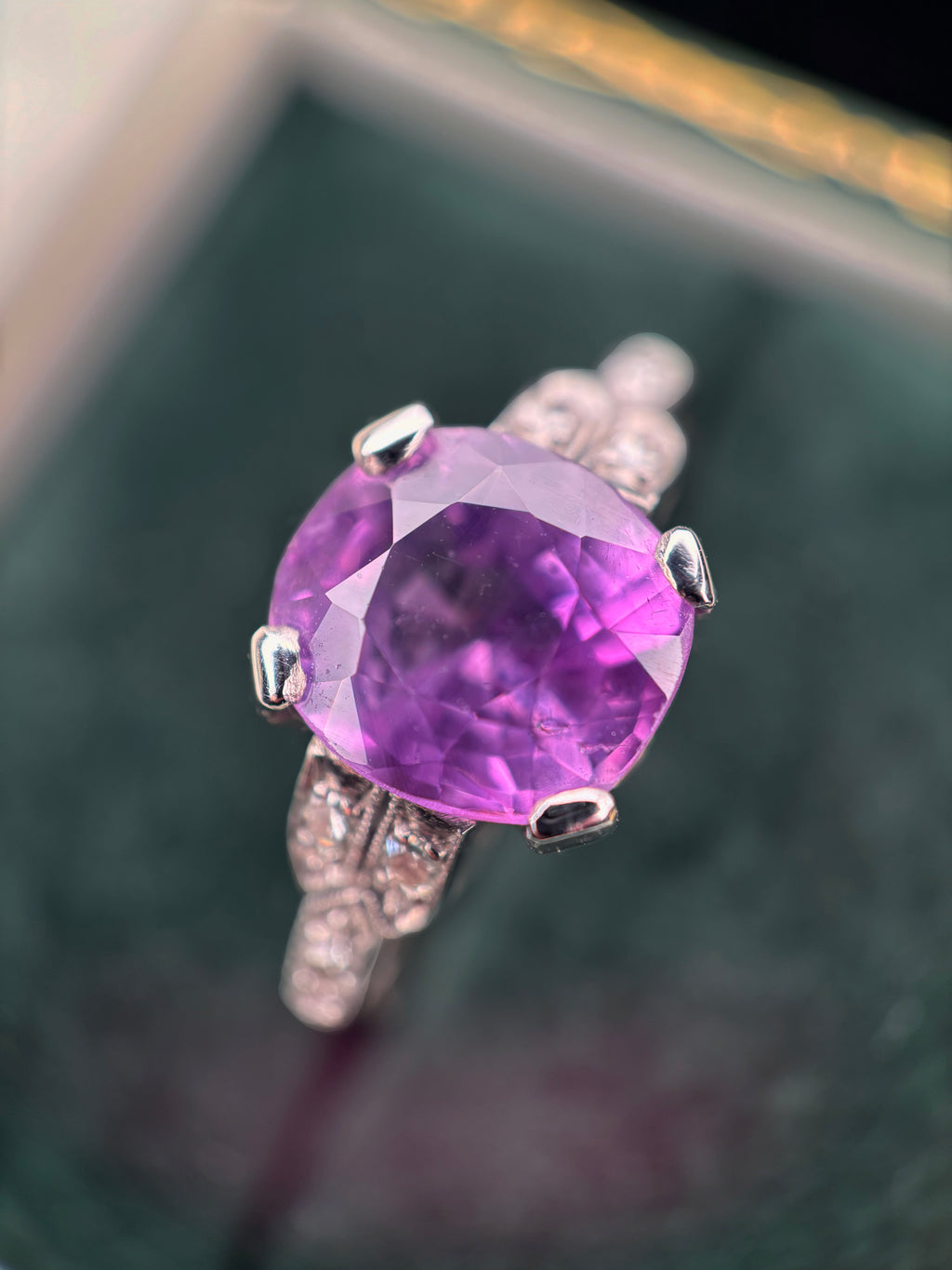 5ct Violet Sapphire & Diamond Art Deco Ring