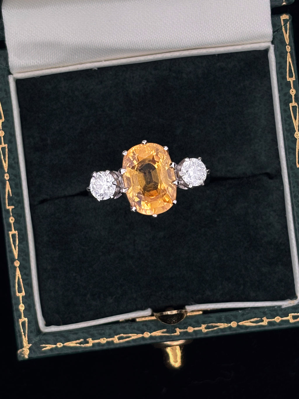 4ct Yellow-Orange Sapphire & Diamond Trilogy Ring