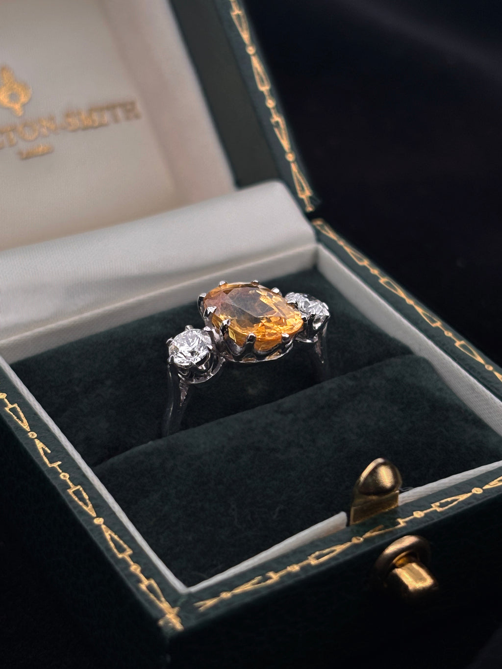 4ct Yellow-Orange Sapphire & Diamond Trilogy Ring
