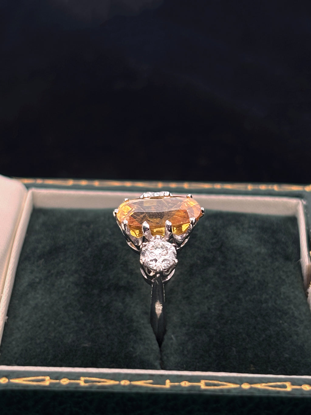 4ct Yellow-Orange Sapphire & Diamond Trilogy Ring
