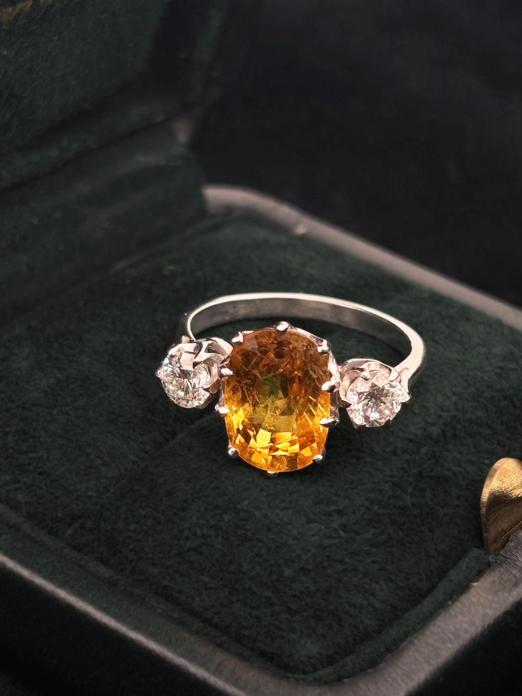 4ct Yellow-Orange Sapphire & Diamond Trilogy Ring