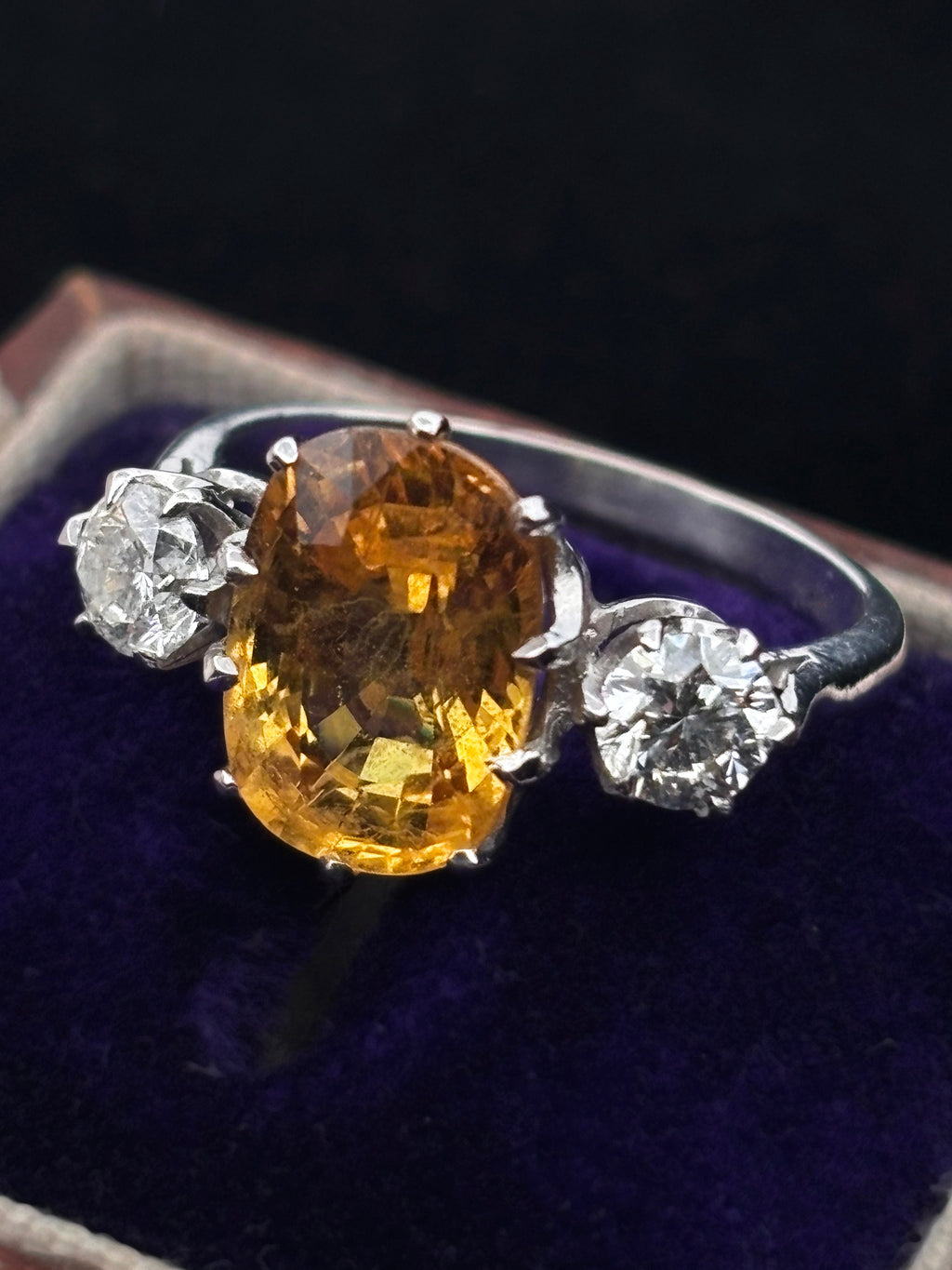 4ct Yellow-Orange Sapphire & Diamond Trilogy Ring