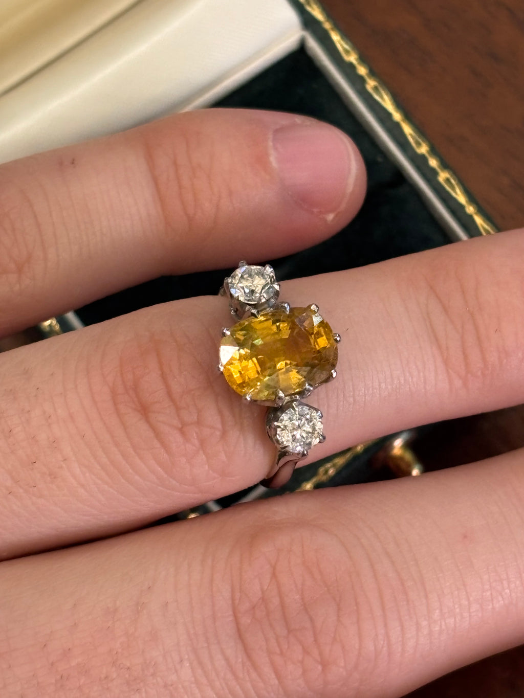 4ct Yellow-Orange Sapphire & Diamond Trilogy Ring