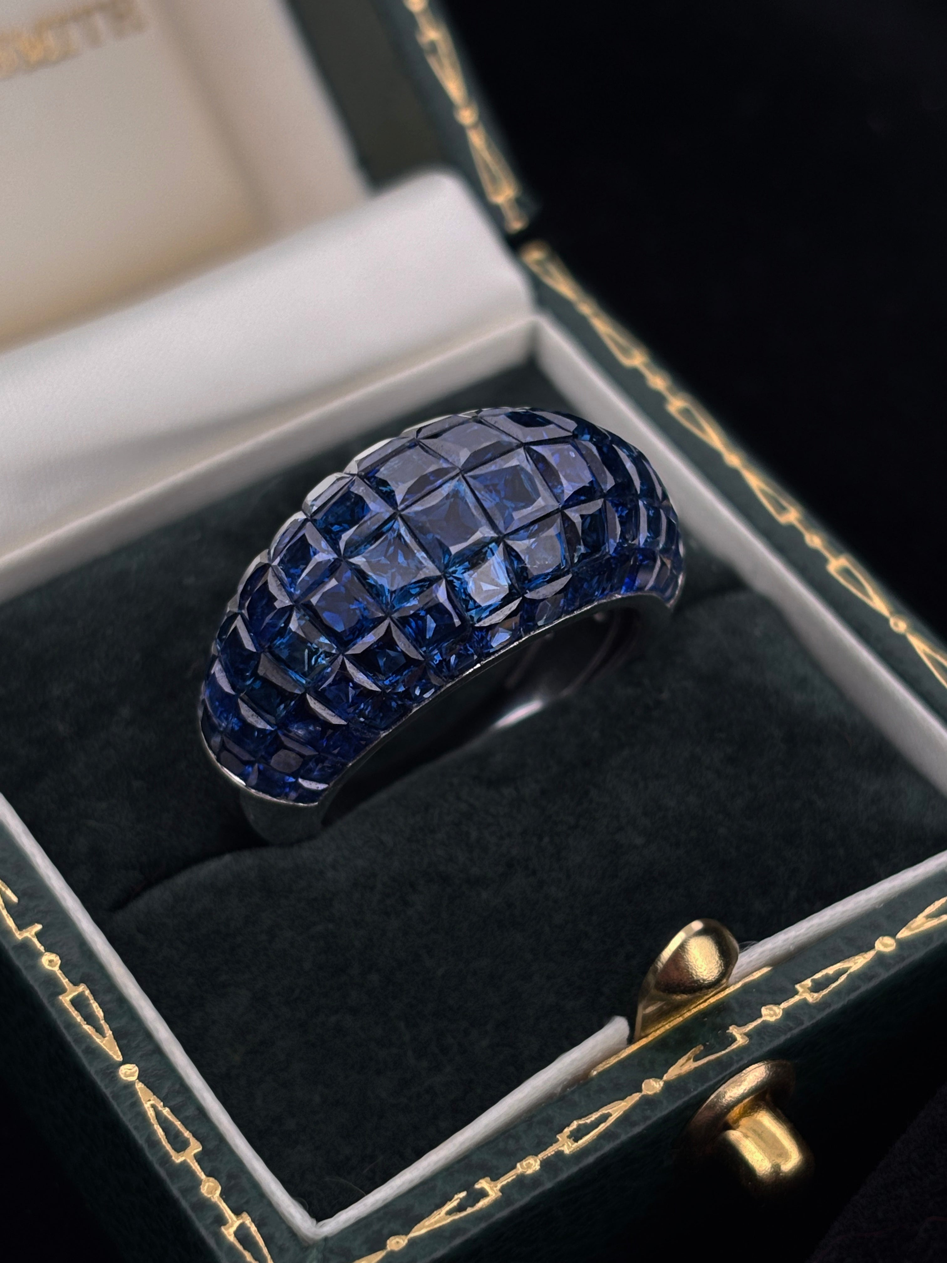 8.5ct of Sapphires Invisible Set White gold ring