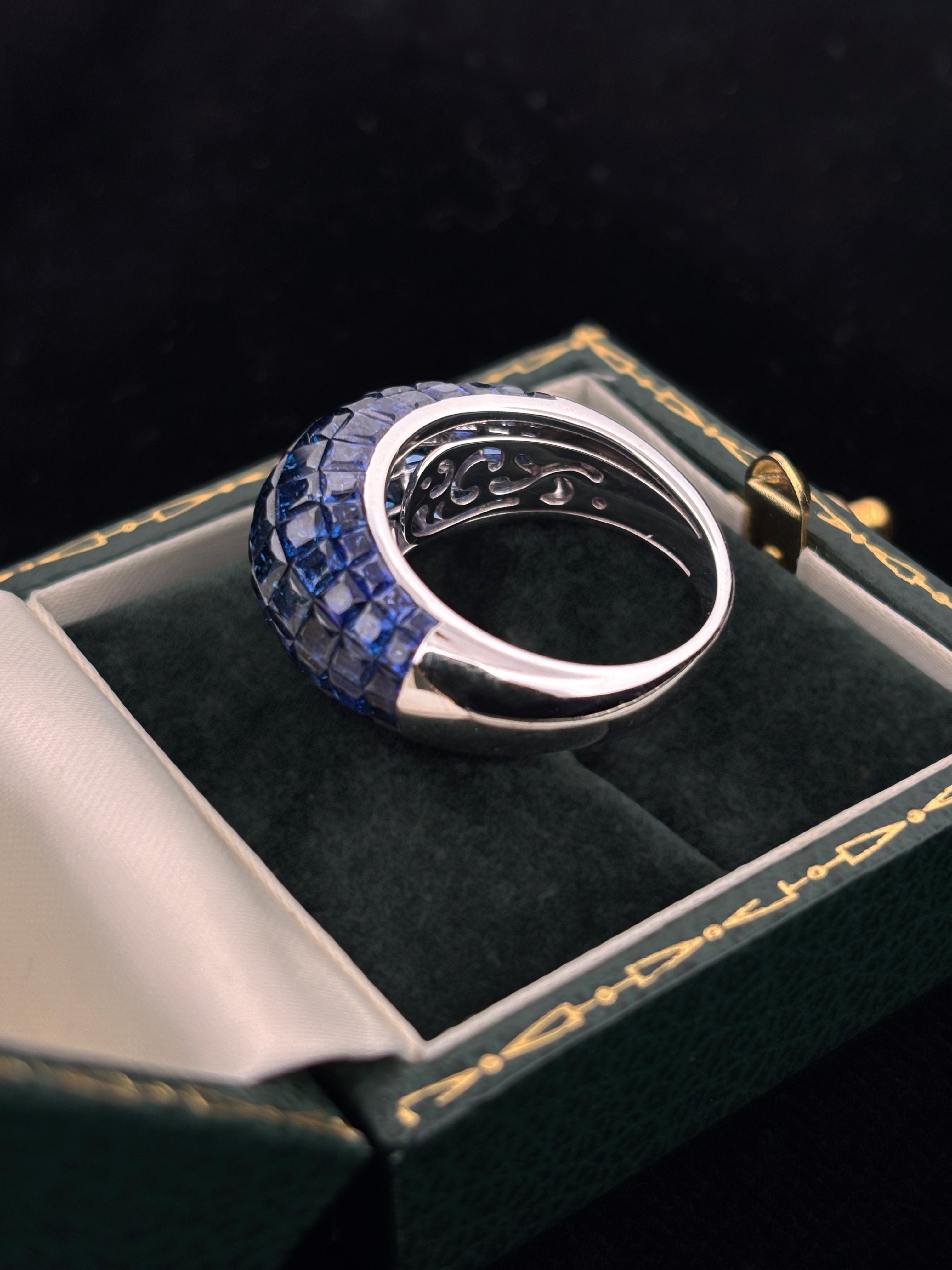 8.5ct of Sapphires Invisible Set White gold ring