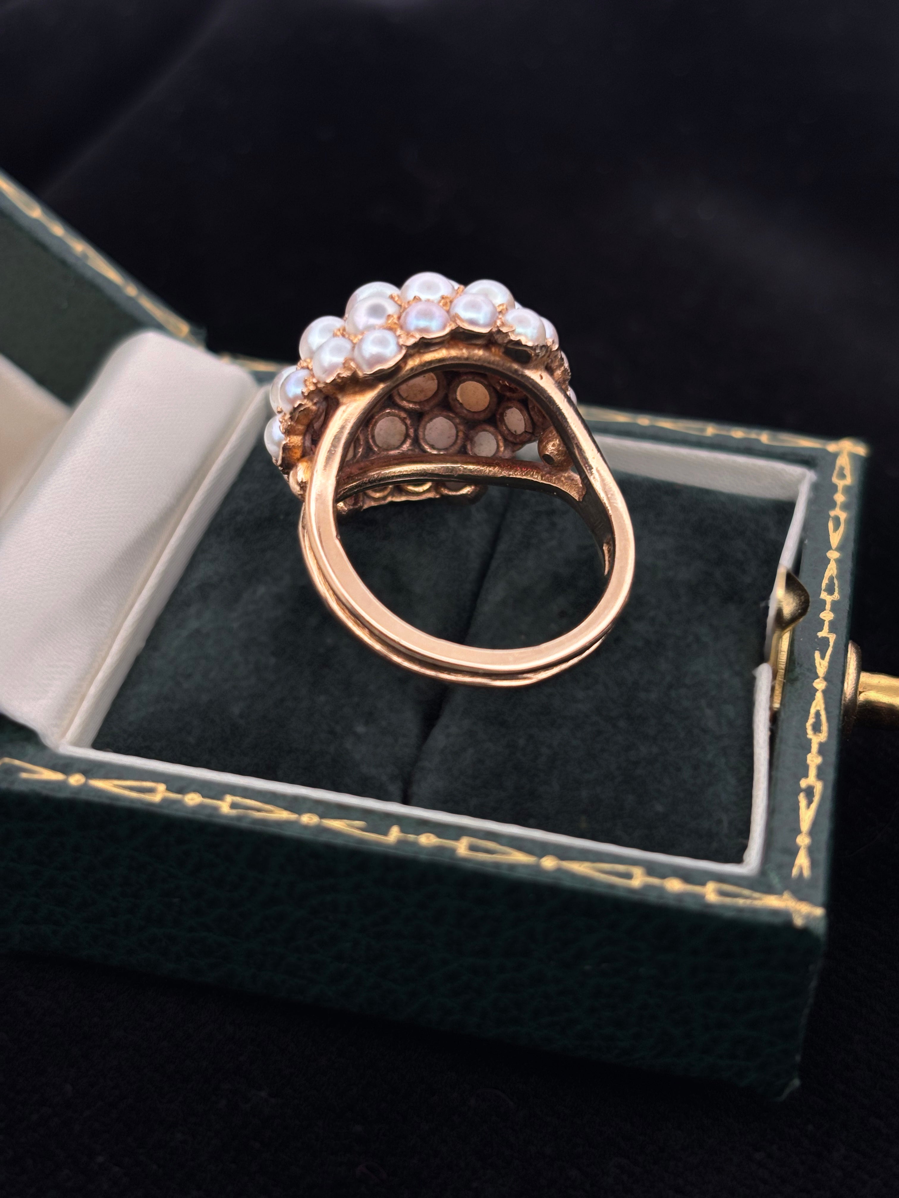 Vintage Cocktail Pearl and Ruby Dome Ring