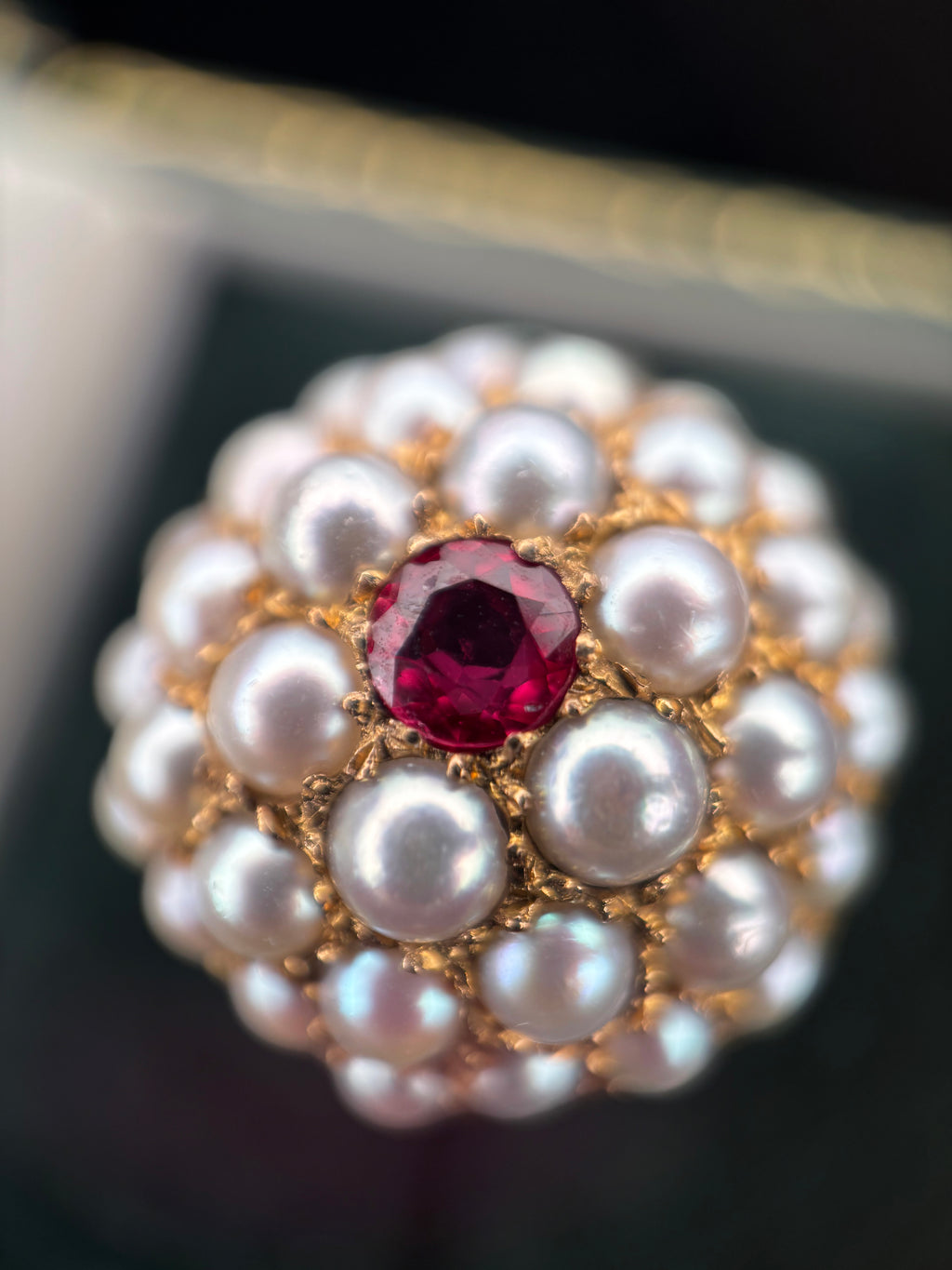 Vintage Cocktail Pearl and Ruby Dome Ring