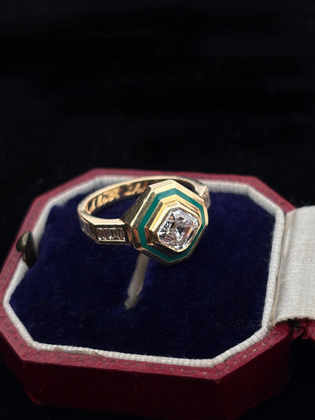 1.8ct Asscher Cut Diamond & Green Enamel Ring