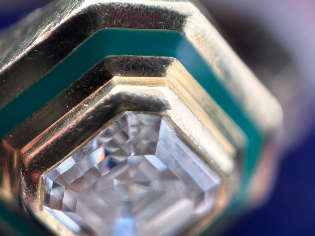 1.8ct Asscher Cut Diamond & Green Enamel Ring