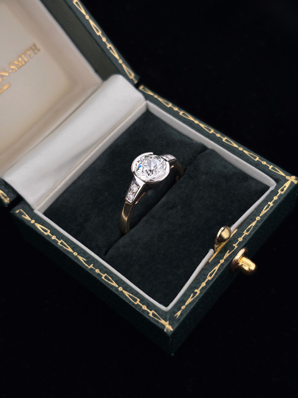 1.40ct Old European Diamond Half-Bezel Engagement Ring
