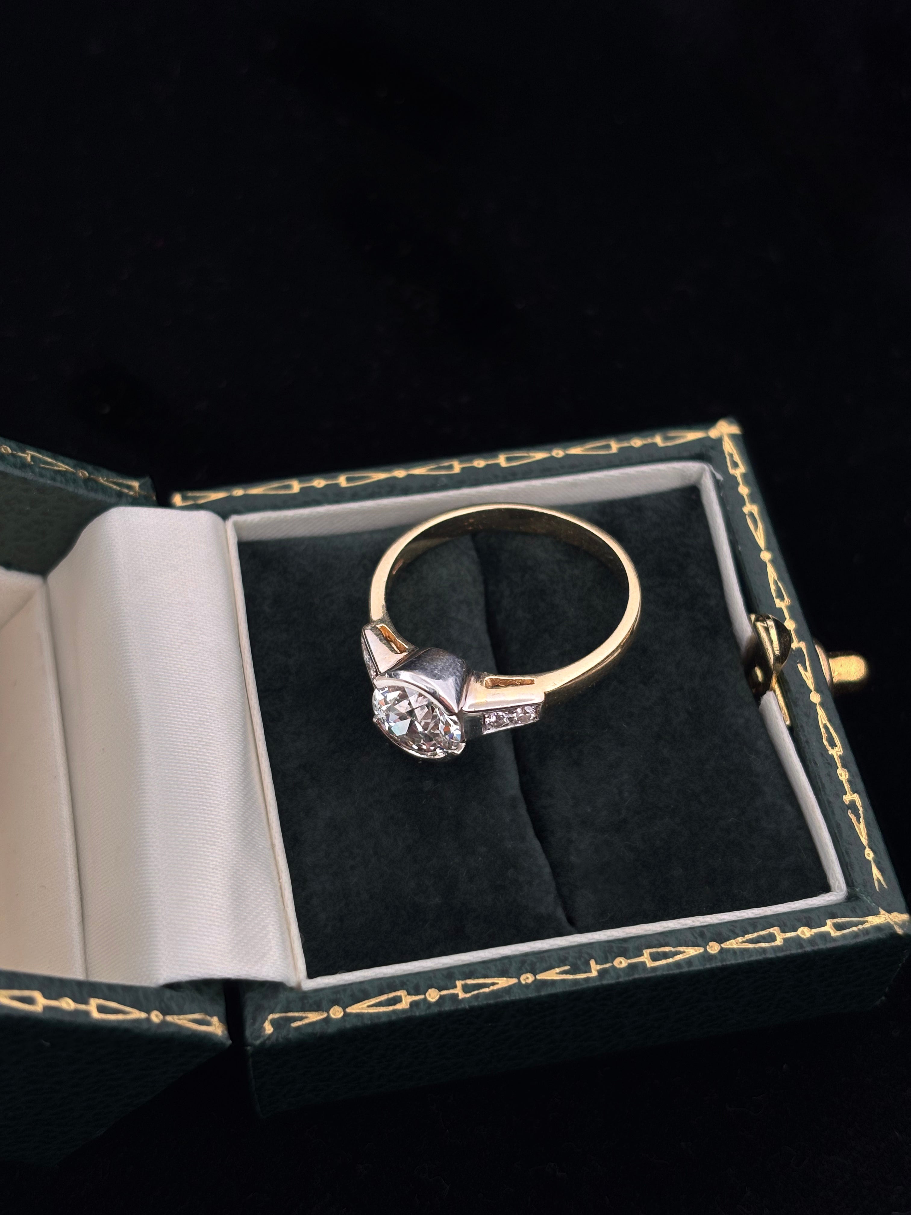 1.40ct Old European Diamond Half-Bezel Engagement Ring