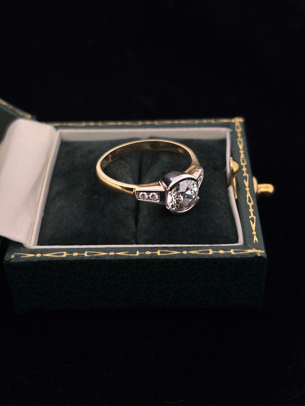 1.40ct Old European Diamond Half-Bezel Engagement Ring