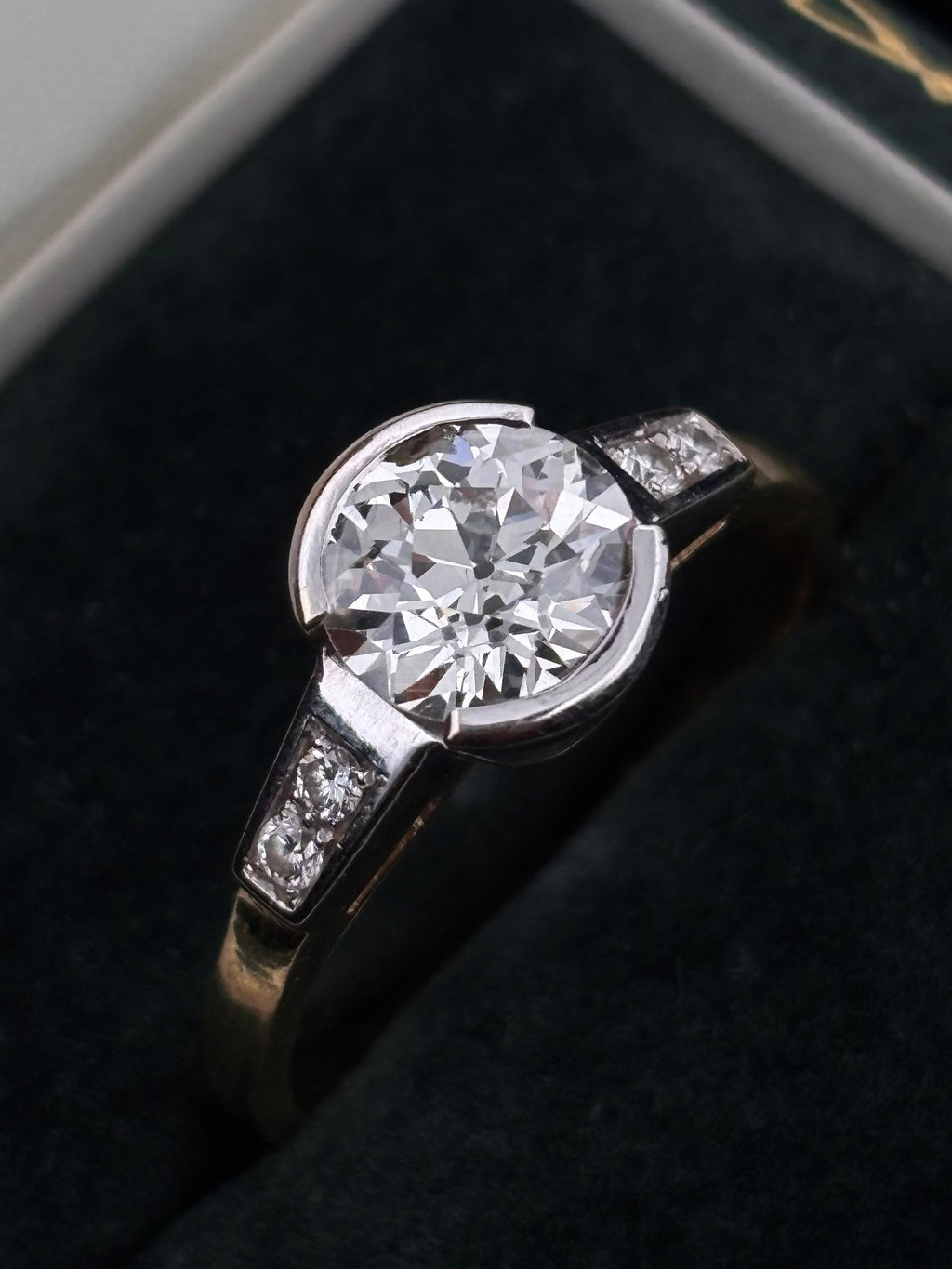 1.40ct Old European Diamond Half-Bezel Engagement Ring