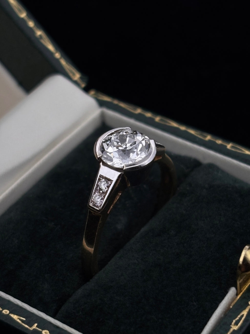 1.40ct Old European Diamond Half-Bezel Engagement Ring