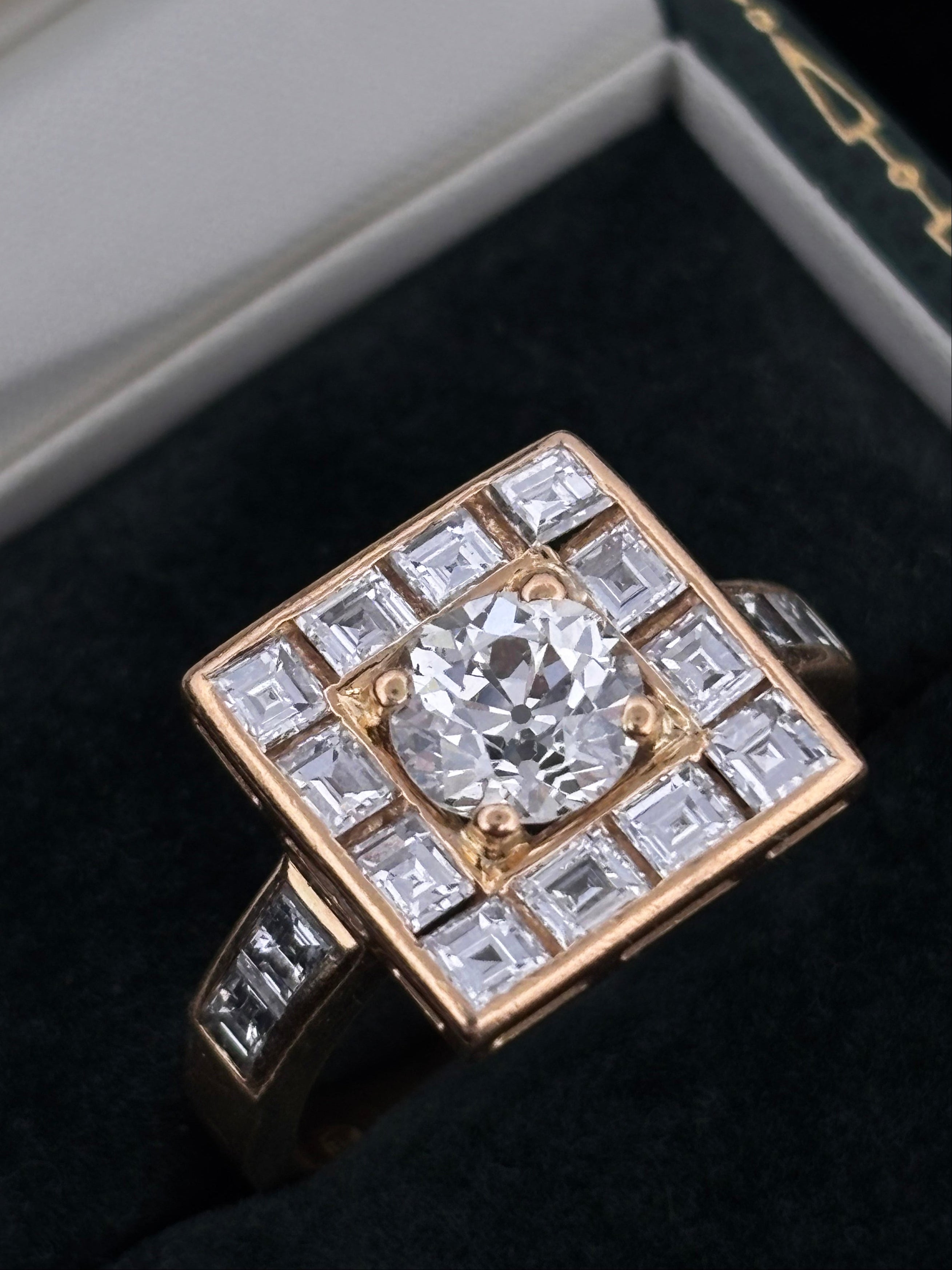 Vintage 1.20ct Old European Diamond Square Halo Ring