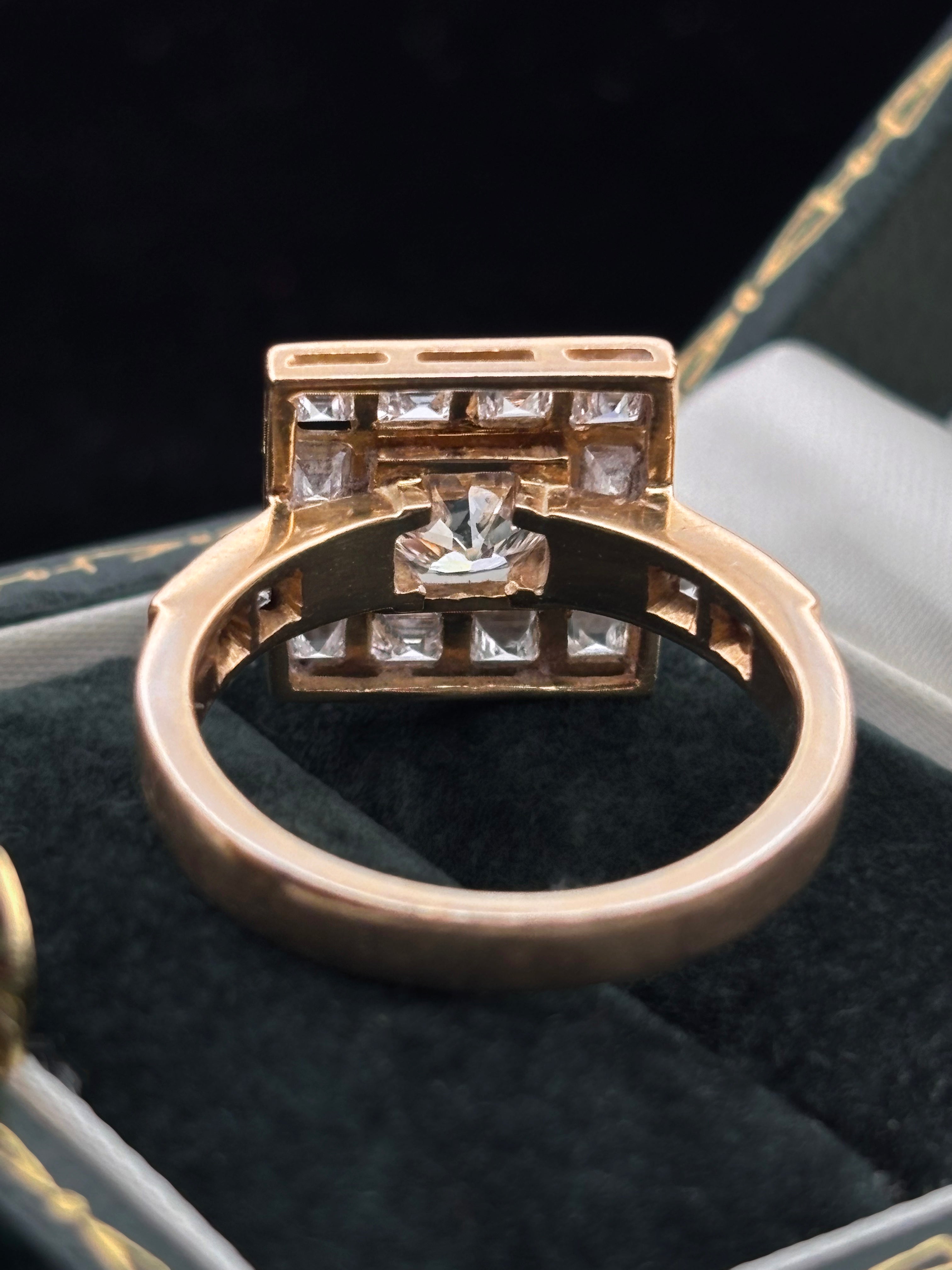 Vintage 1.20ct Old European Diamond Square Halo Ring