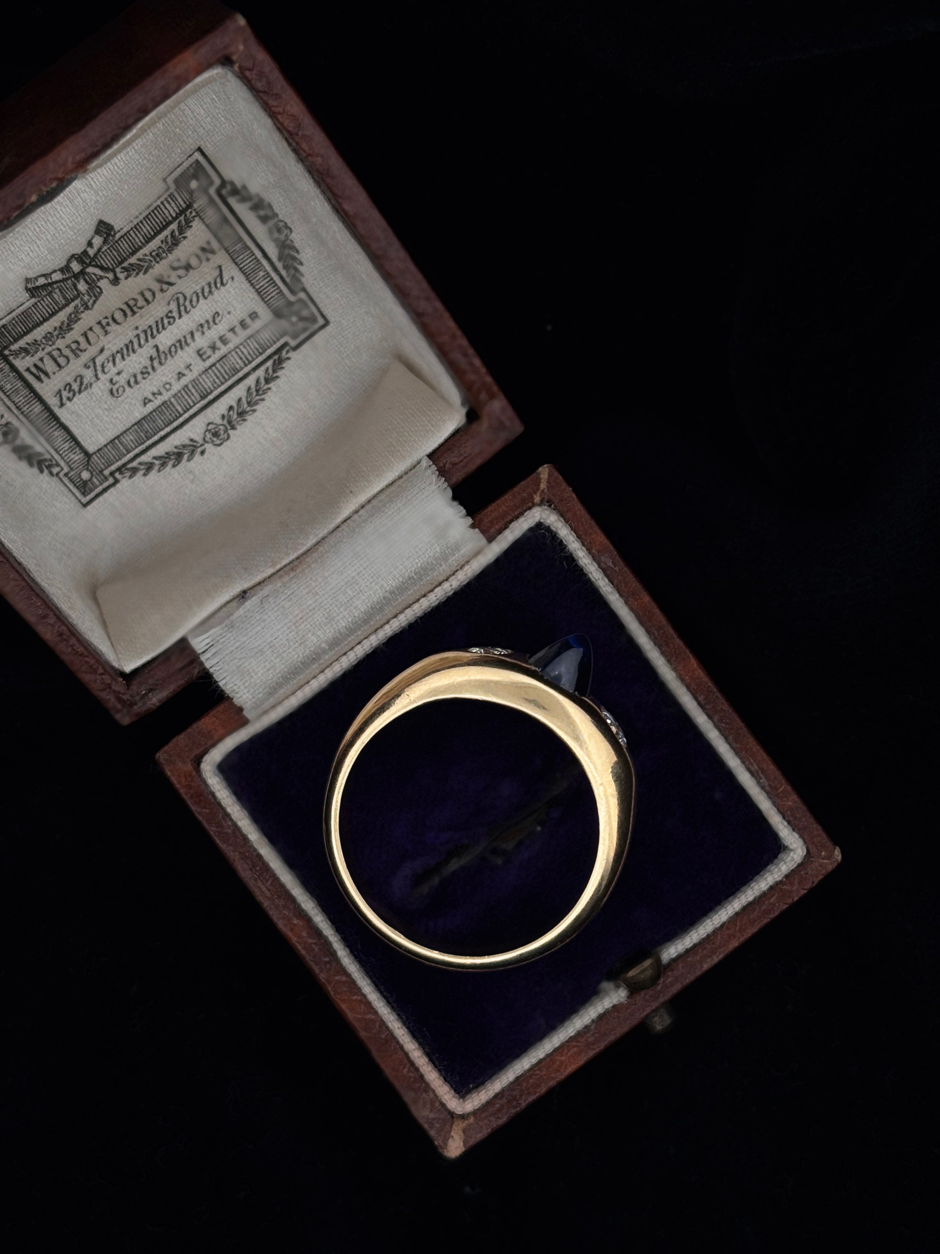 Vintage Sugarloaf Sapphire and Diamond Ring