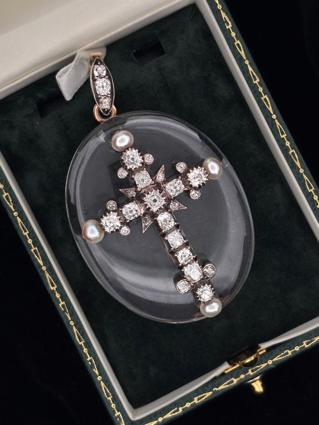 Victorian Antique Rock Crystal & Diamond Cross