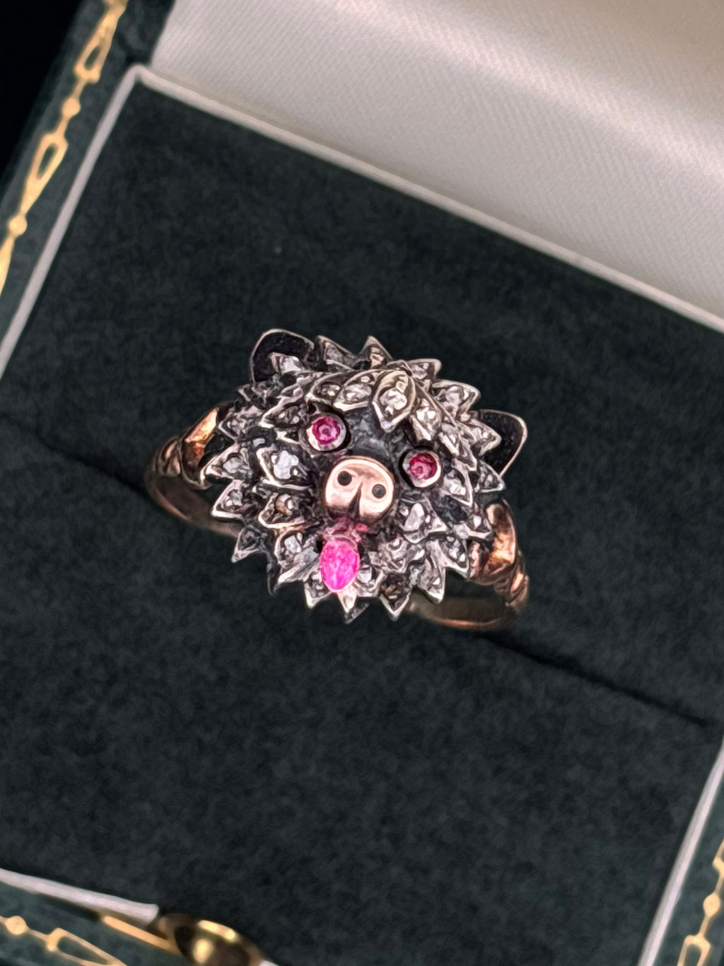 Victorian Conversion Diamond and Ruby Dog Ring